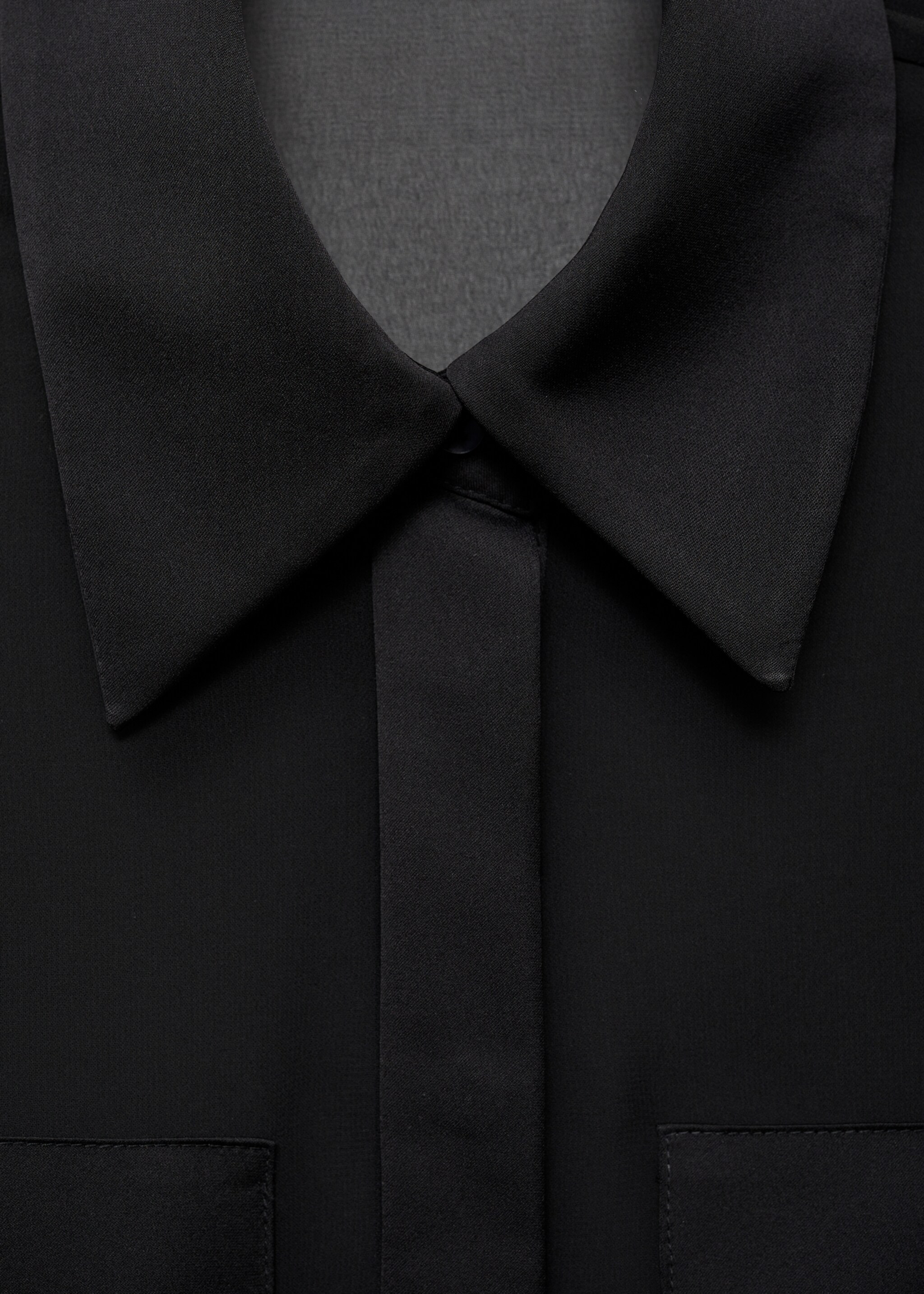 Chiffon shirt with satin panels - Details of the article 8, Black. Ref: 77069057-00.
