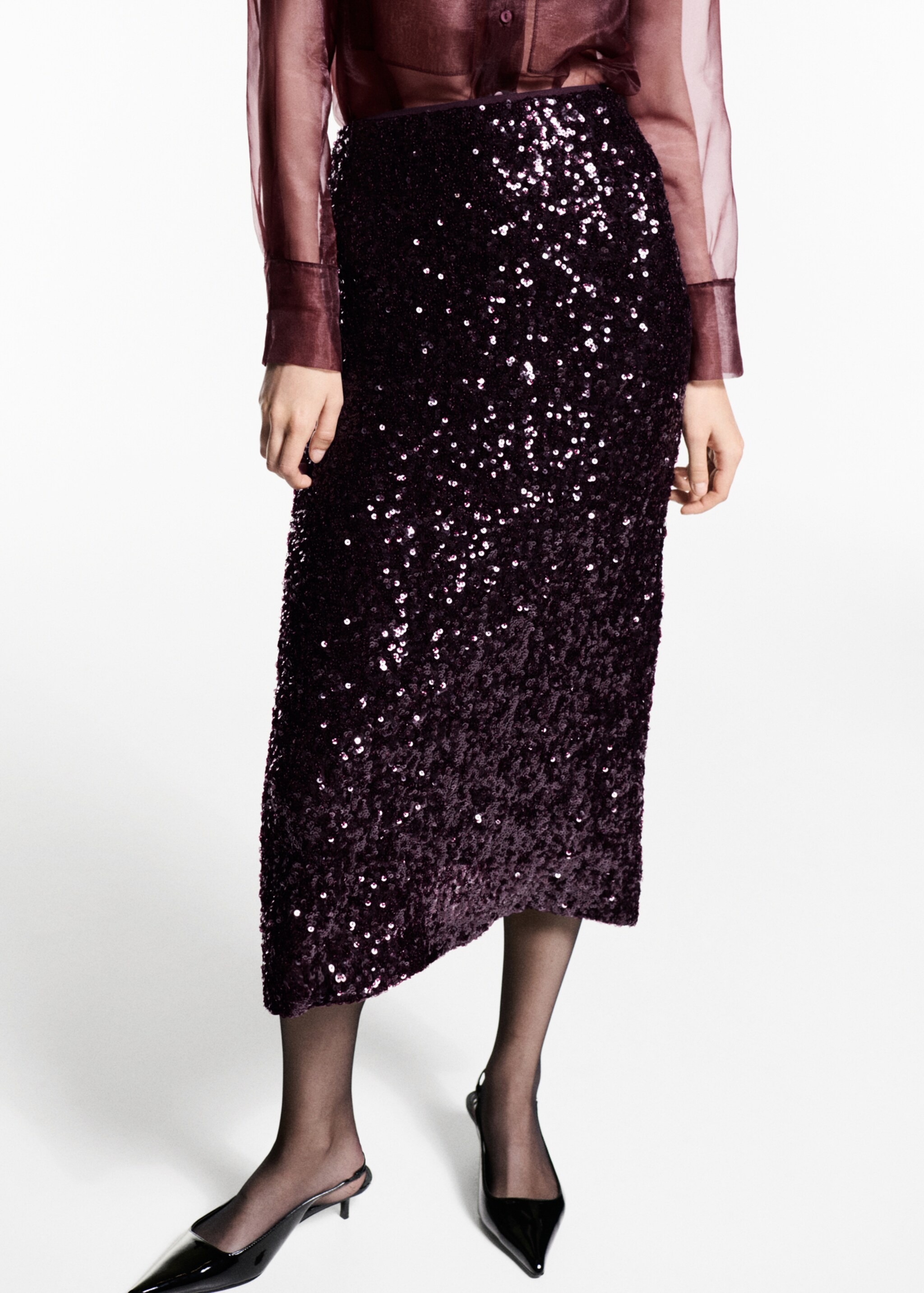 Sequin midi skirt - Medium plane, Burgundy. Ref: 77069060-00.