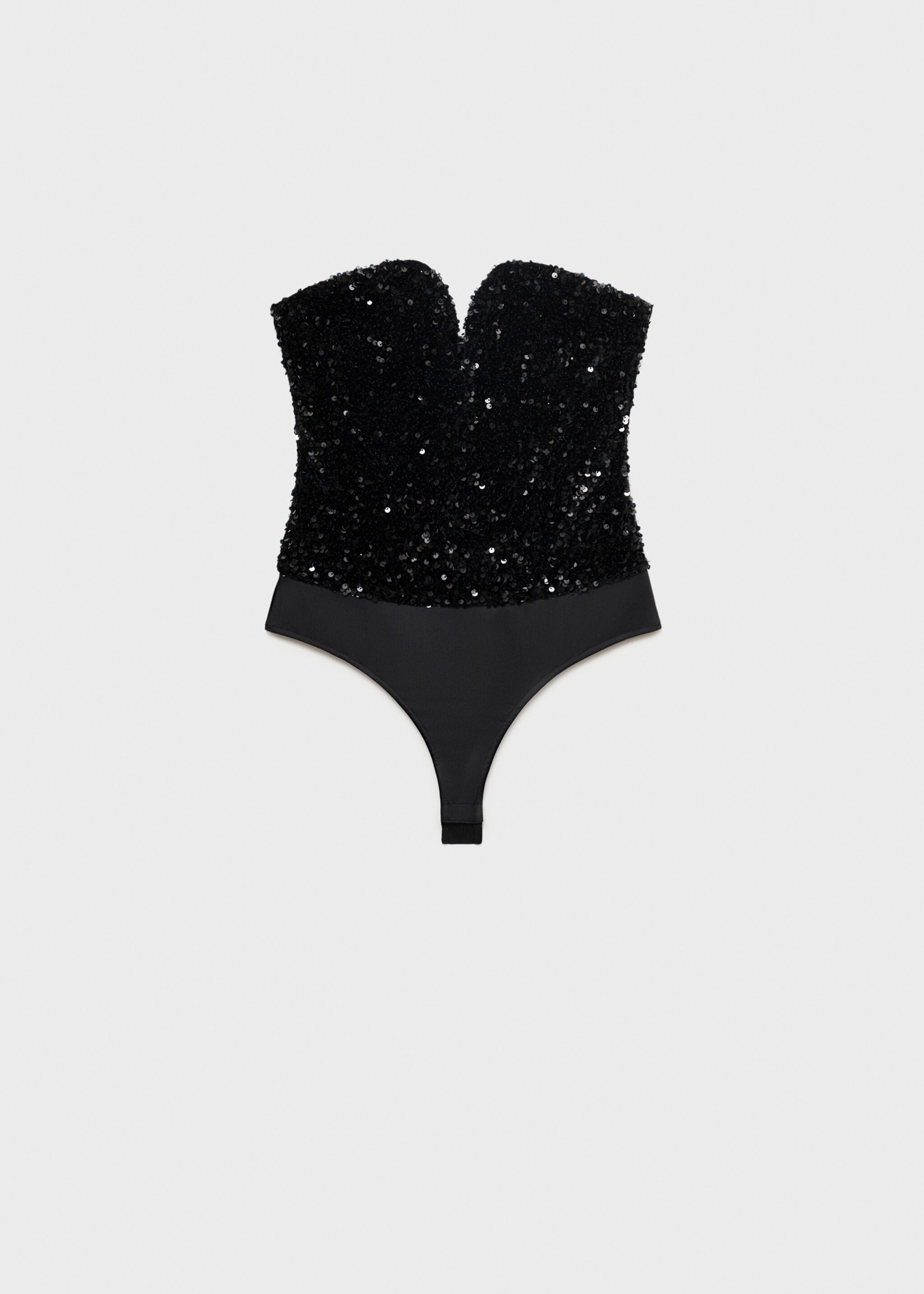 Sequin bodysuit with sweetheart neckline - Article without model, Black. Ref: 77069064-00.