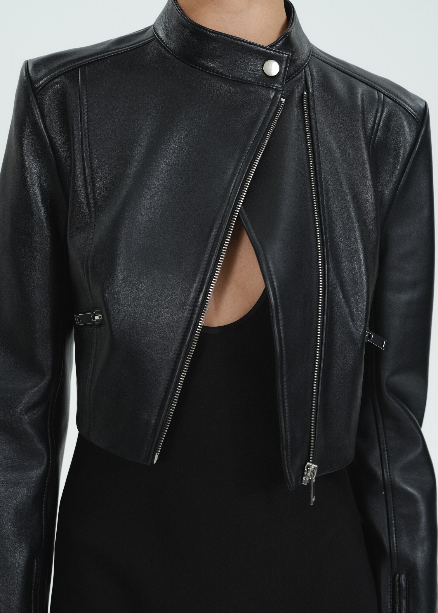 Cropped leather biker jacket - Medium plane