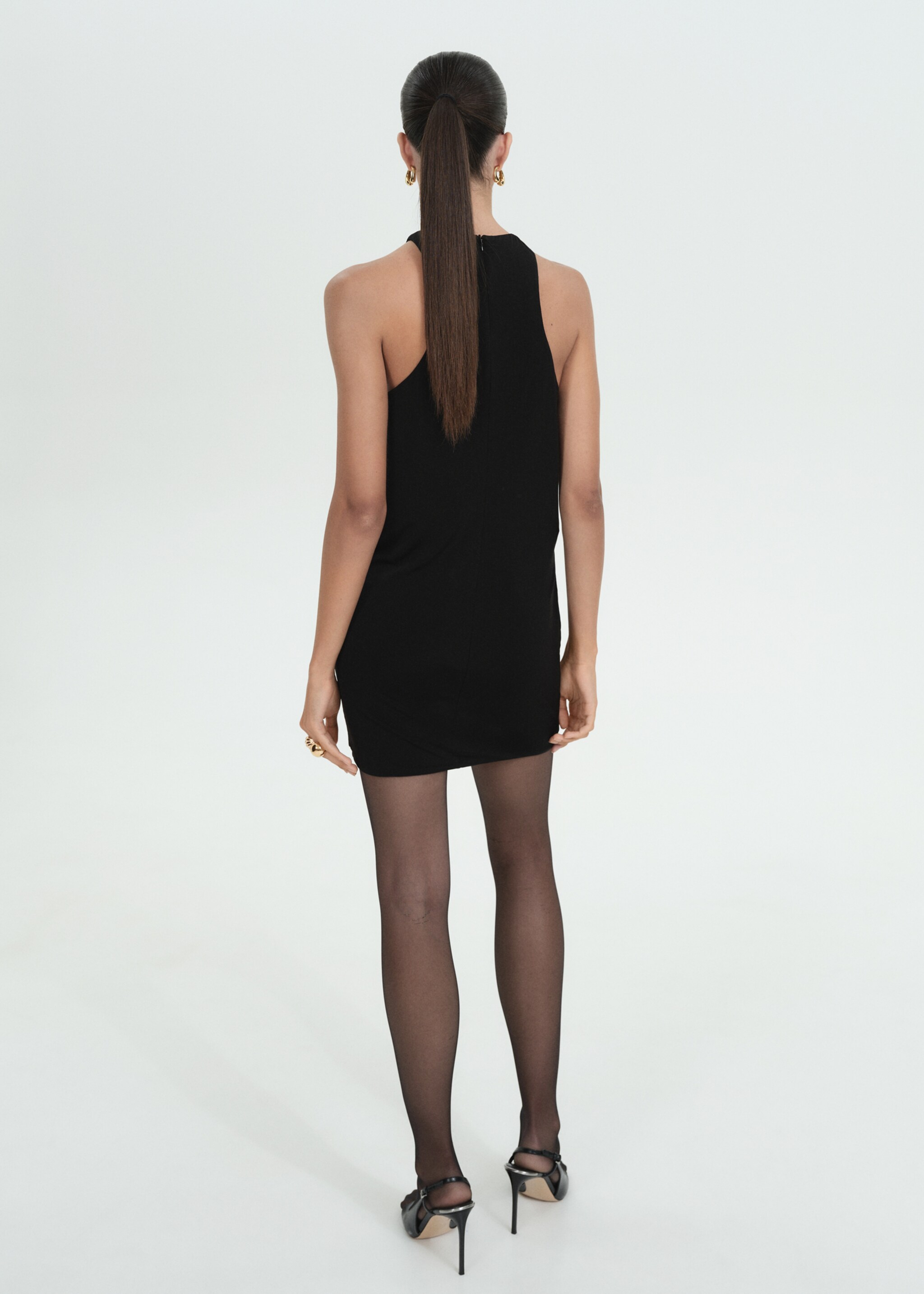 Short dress with side slits - Reverse of the article, Black. Ref: 77069071-00.