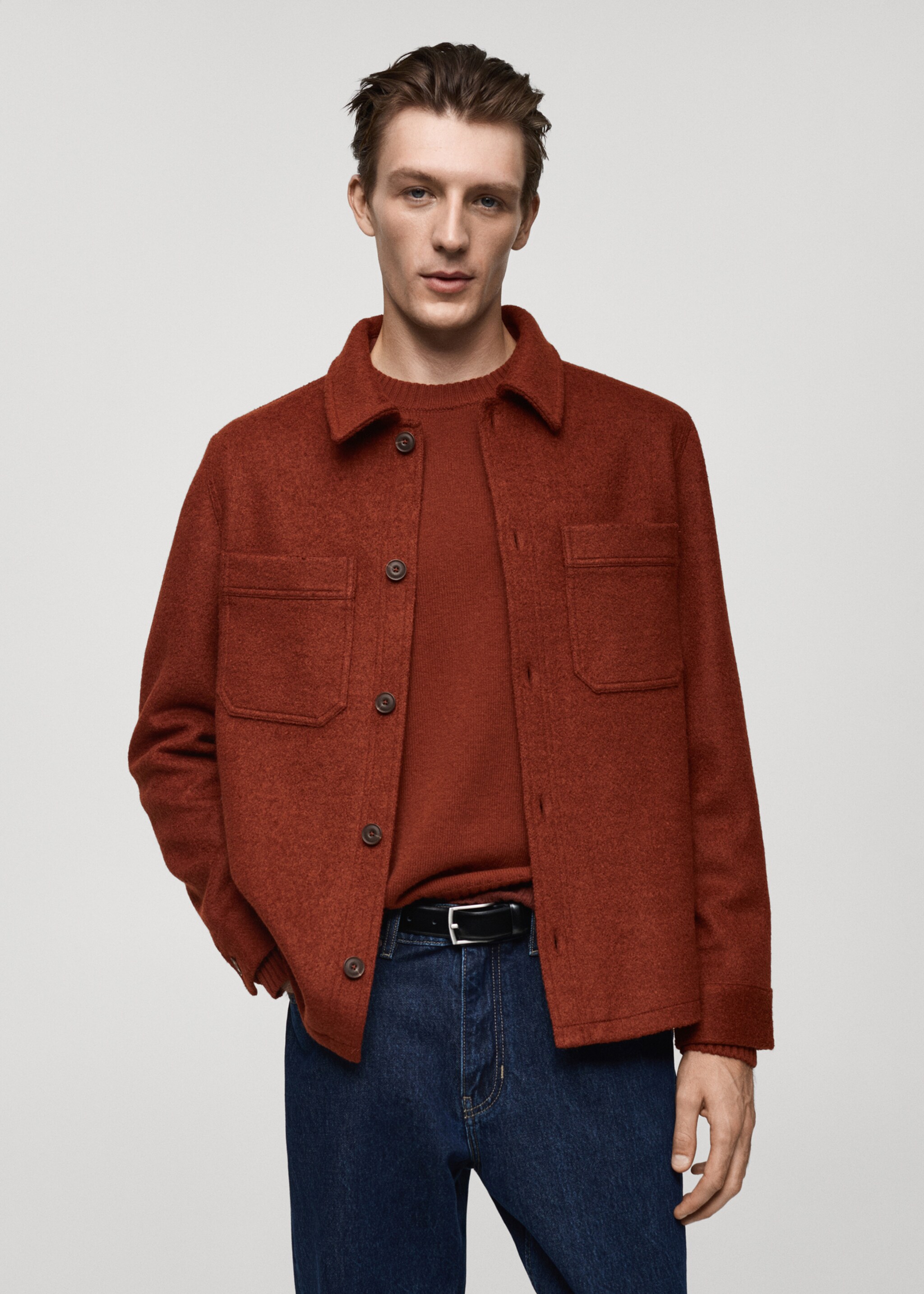 Wolljacke mit Taschen - Mittlere Ansicht, Bräunliches Orange. Ref: 77069227-00.