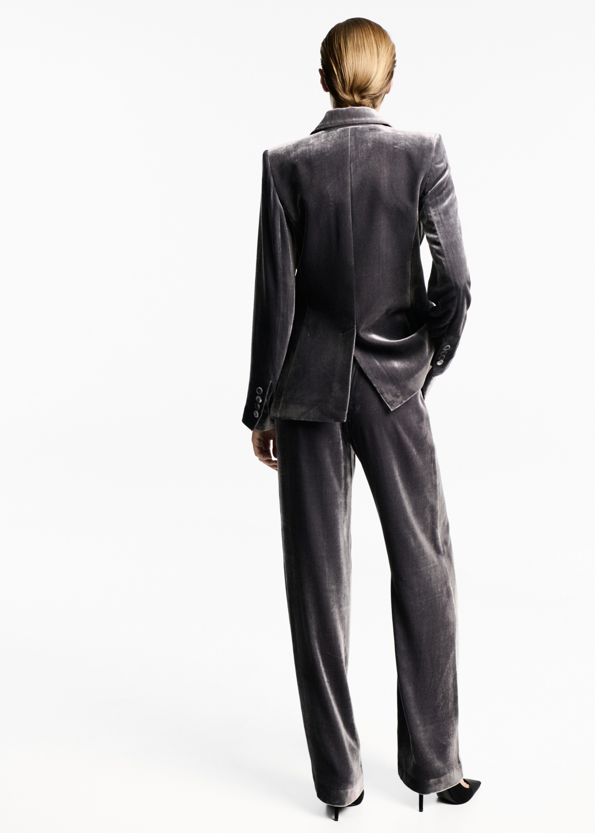 Velvet suit trousers - Reverse of the article, Silver. Ref: 77069239-00.