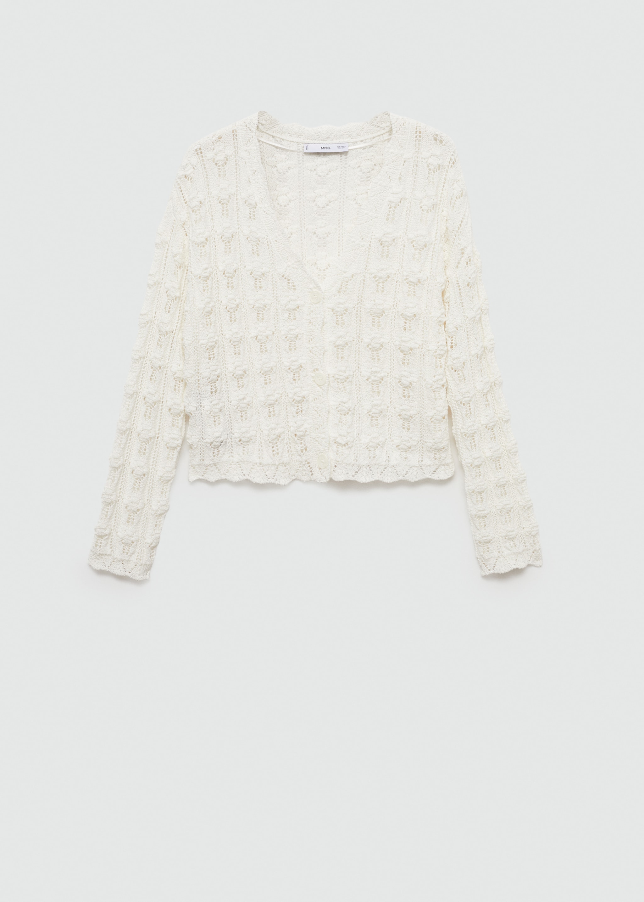 Virkad stickad cardigan - Artikel utan modell, Benvit. Ref: 77070337-00.