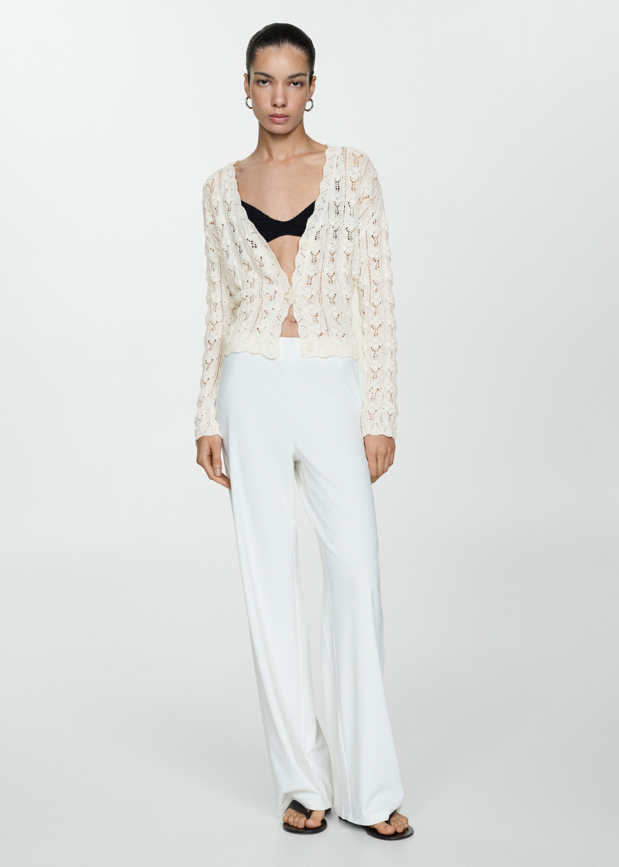 Virkad stickad cardigan - Detaljer om artikeln 2, Benvit. Ref: 77070337-00.
