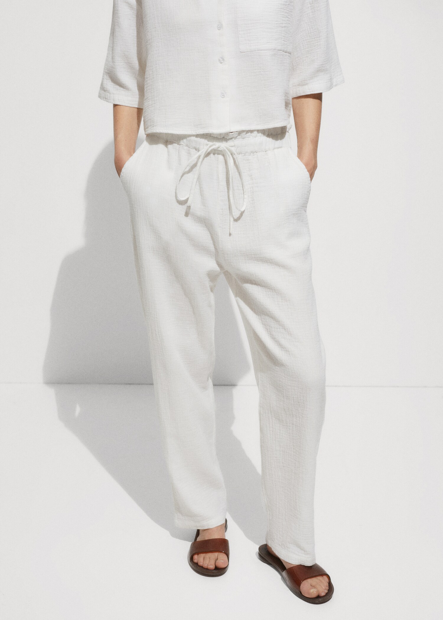 Pantaloni cotone vita elasticizzata - Piano medio