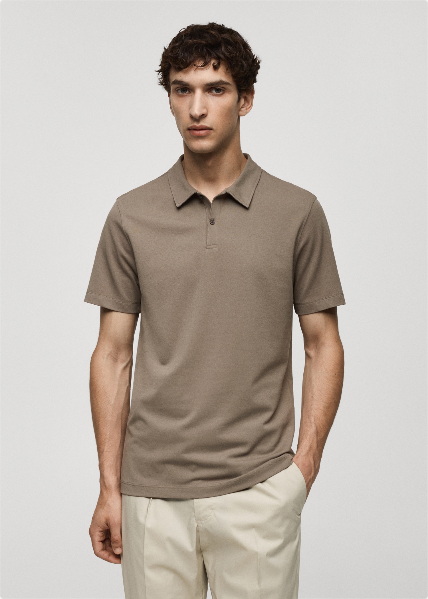 Slim-fit cotton piqué textured polo shirt Men MANGO OUTLET USA