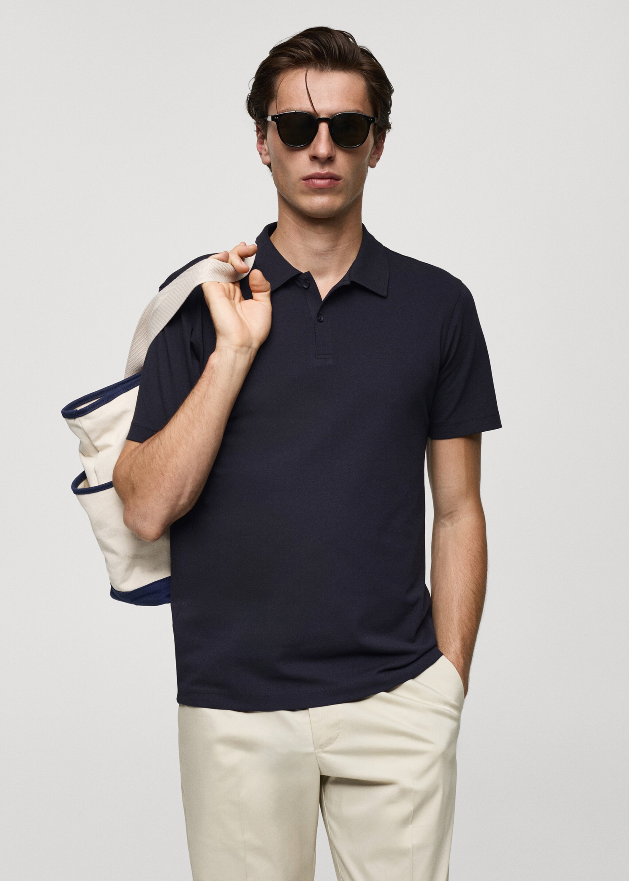Polo slim-fit piqué de coton texturé - Plan moyen