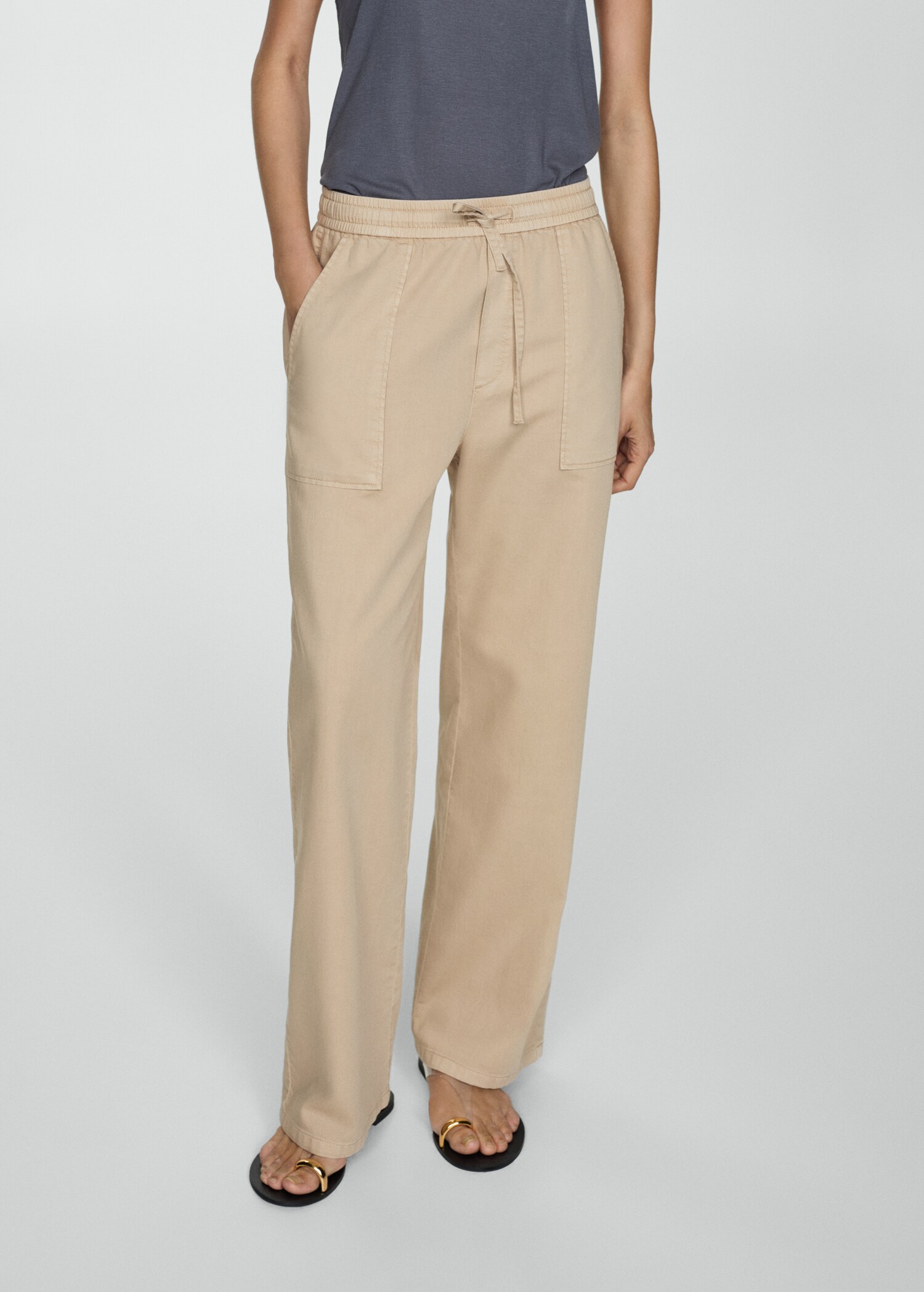 Elastic waist cotton trousers - Medium plane