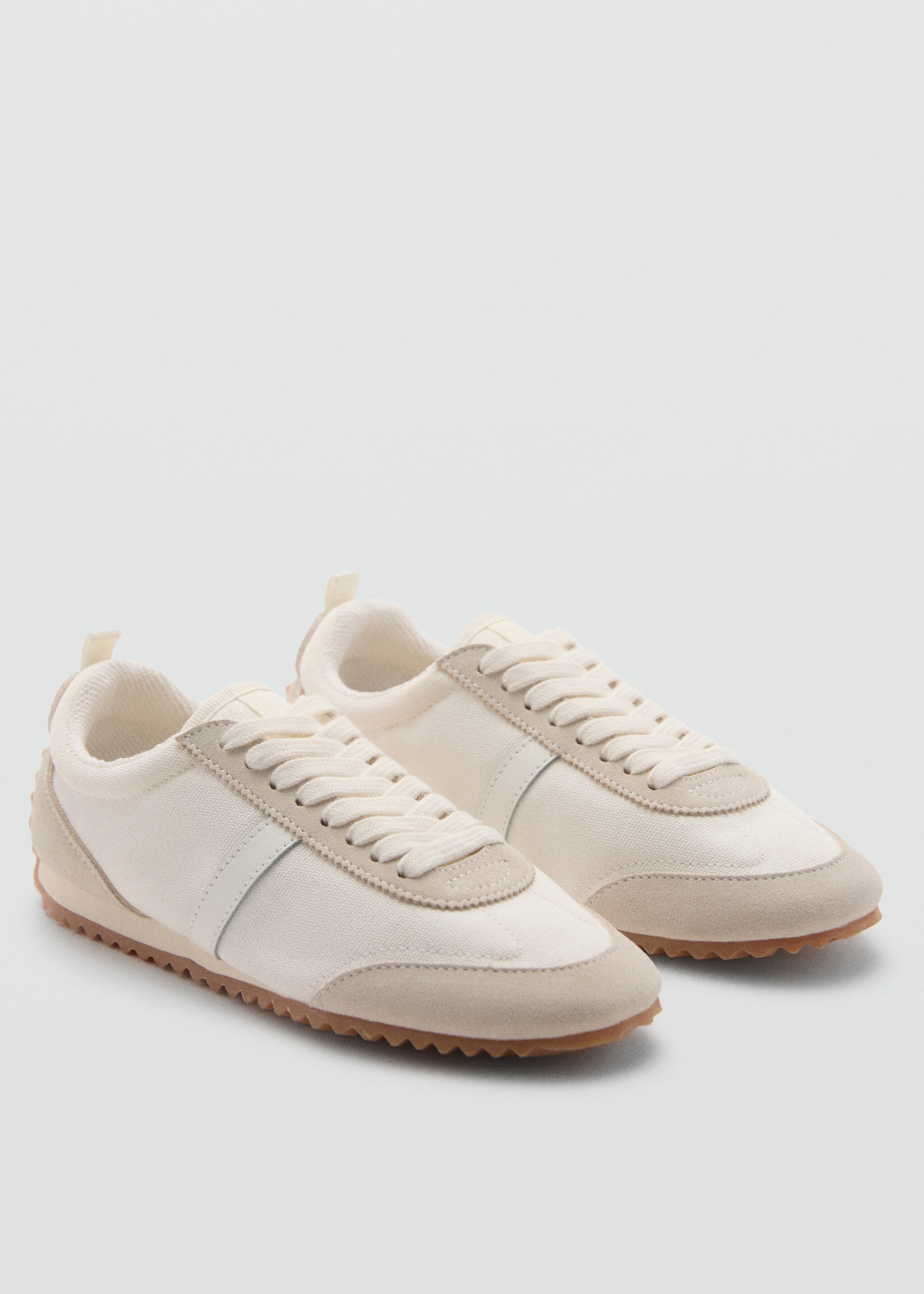 Buty sportowe płócienne ze skórzanymi wstawkami - Plan średni, Beżowy. Ref: 77070363-00.