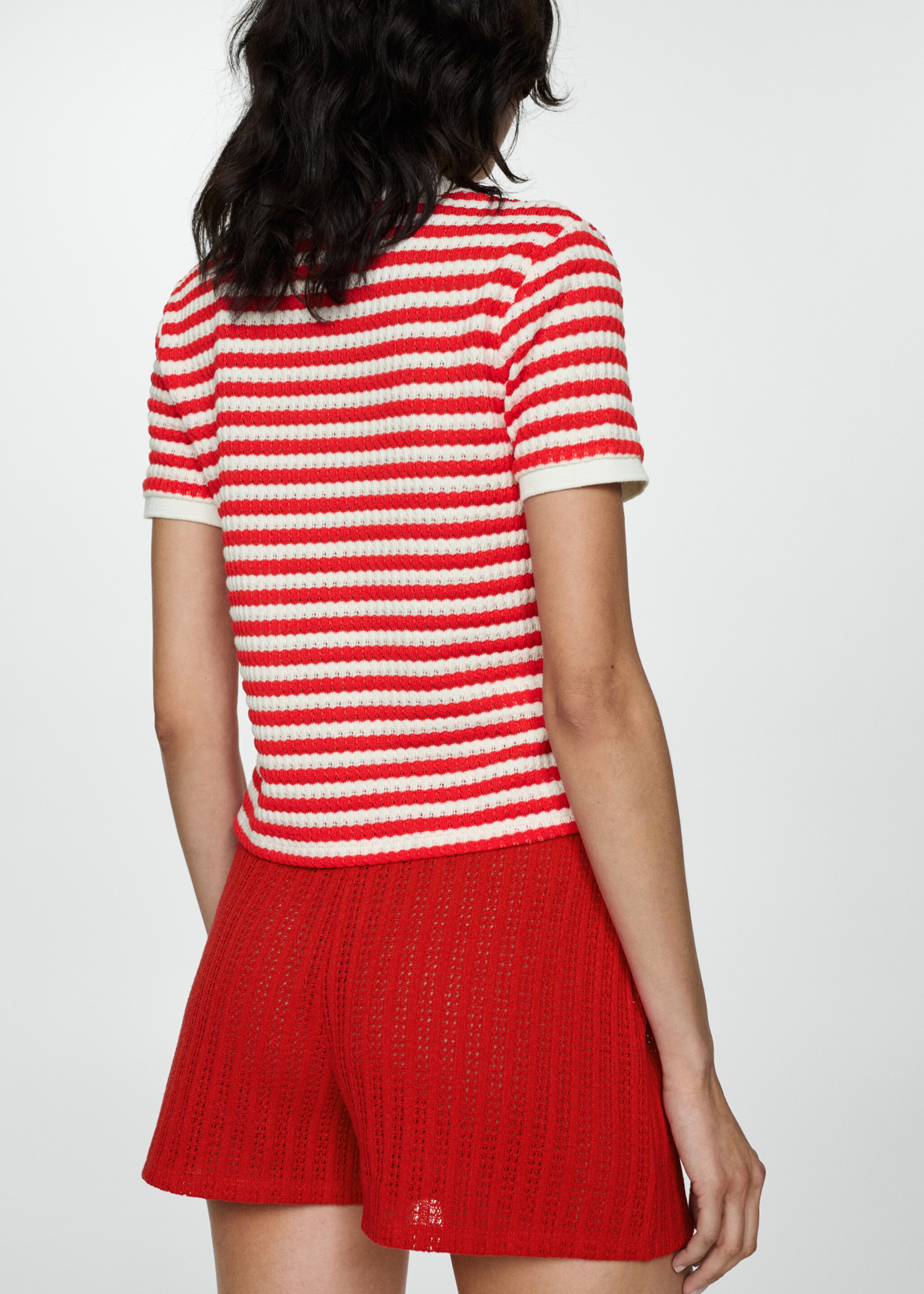 Combined knitted t-shirt - Reverse of the article, Coral Red. Ref: 77070366-00.