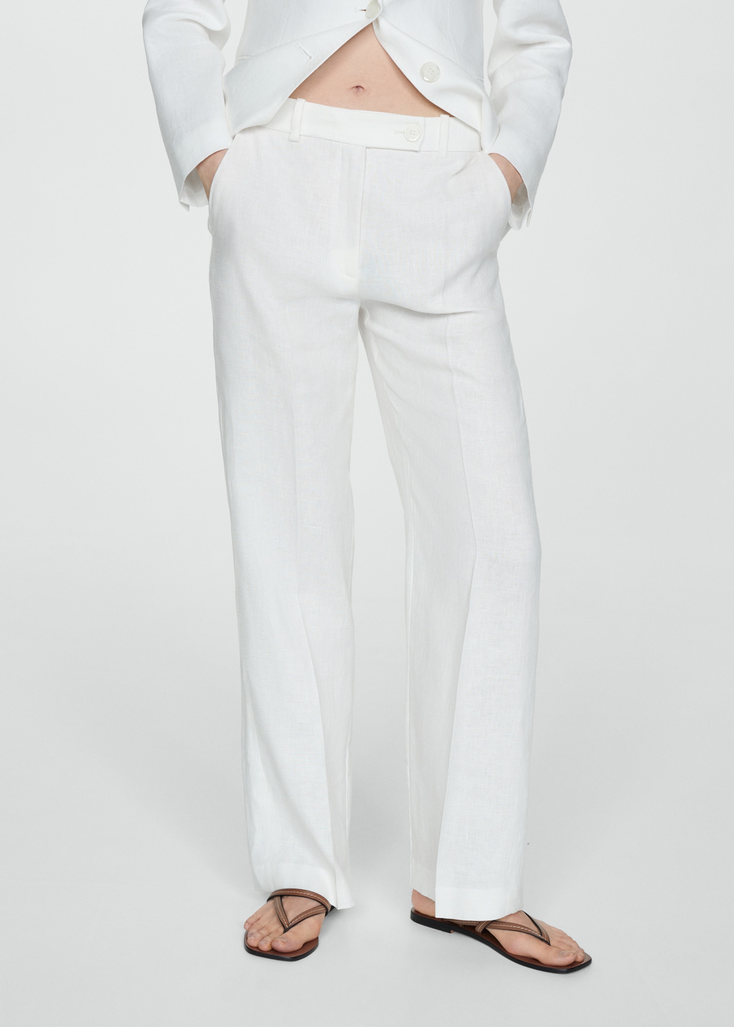 White Linen Completo Lino Bianco Pantaloni Completo 100% Lino
