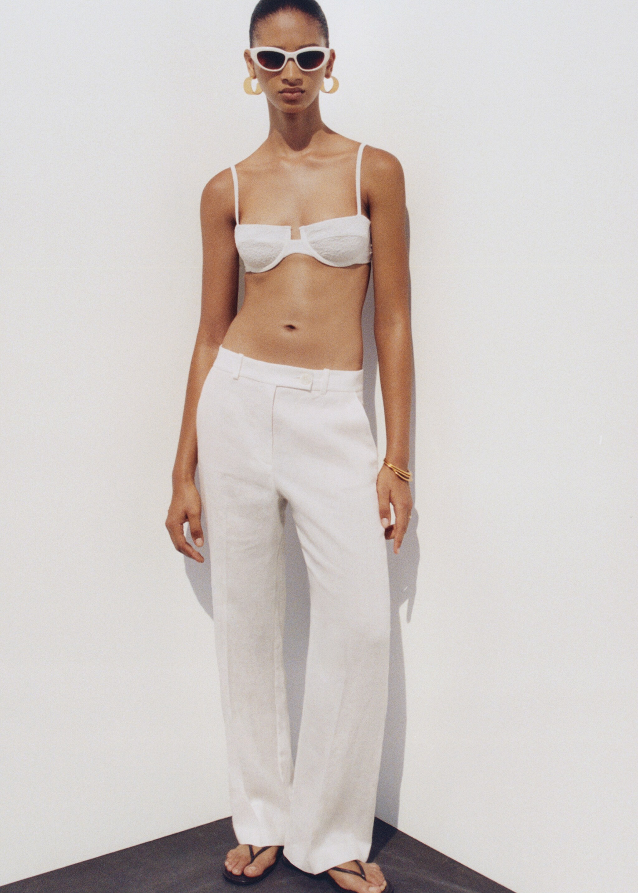 Dressbukse i 100% lin - Artikkeldetalj 6, Hvit. Ref: 77070369-00.