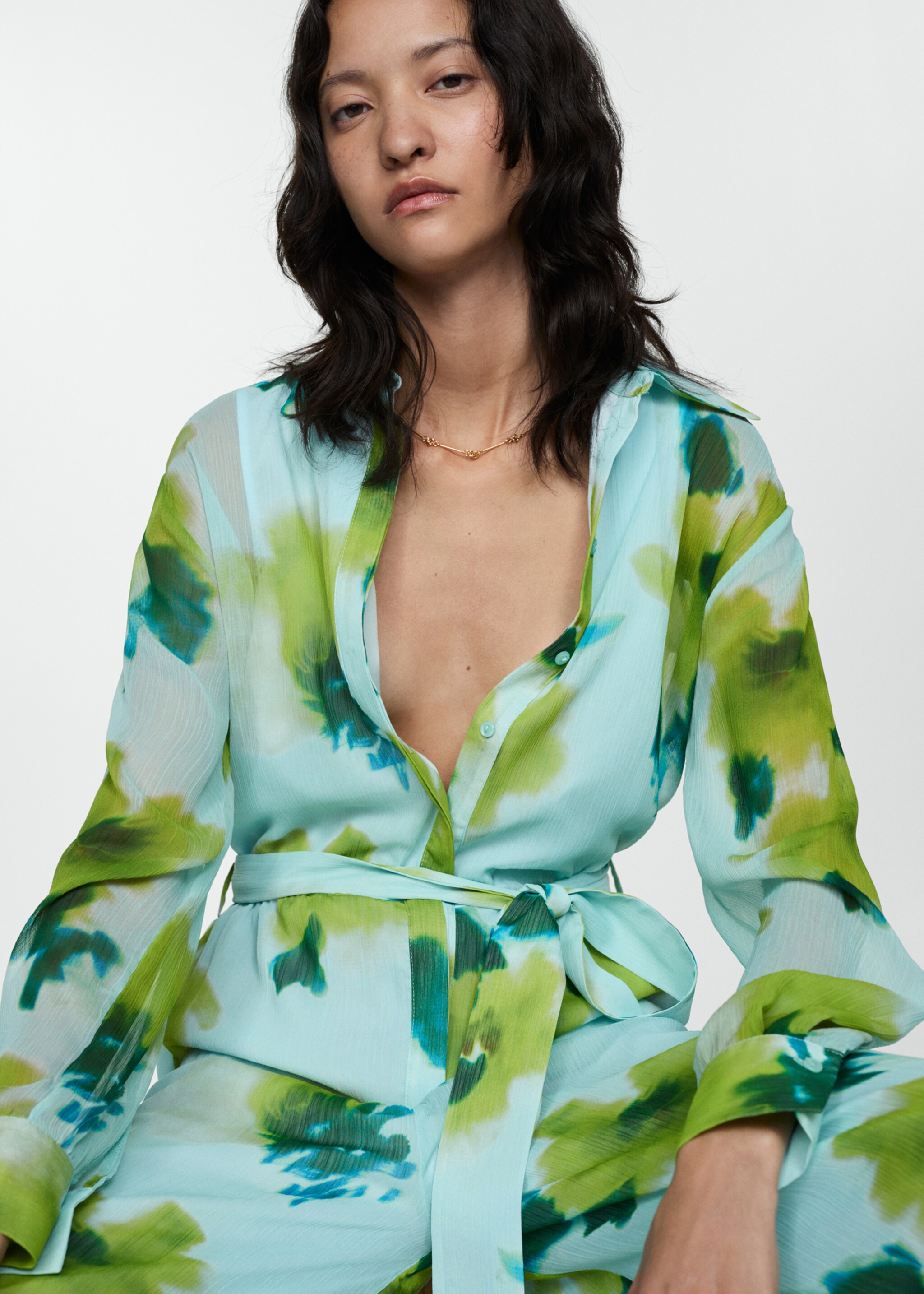 Bedrukte jumpsuit met strik - Middenvlak
