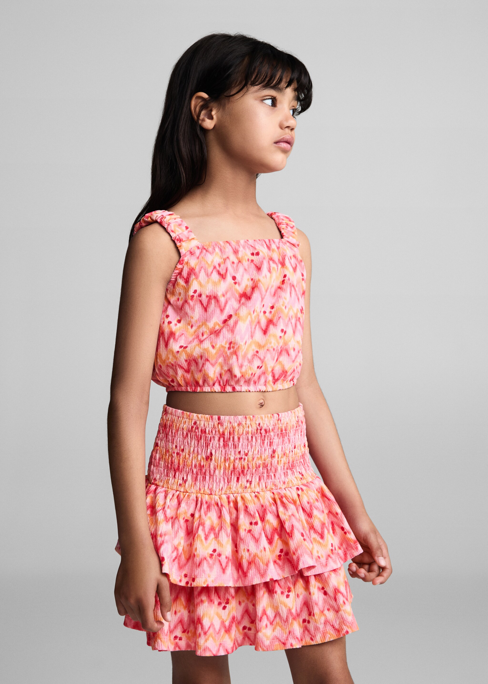 Top crop imprimé - Plan moyen, Fuchsia. Ref: 77070387-00.