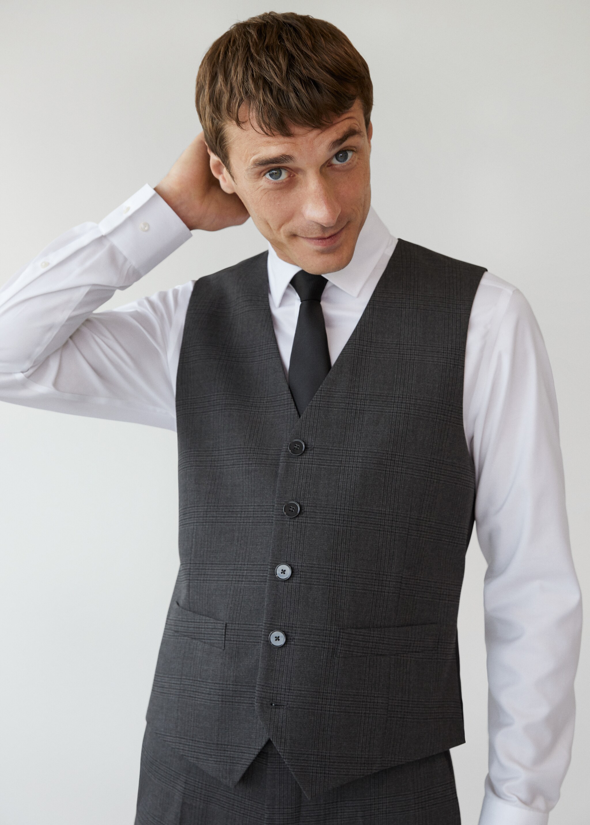 Chaleco traje slim fit cuadros - Plano medio