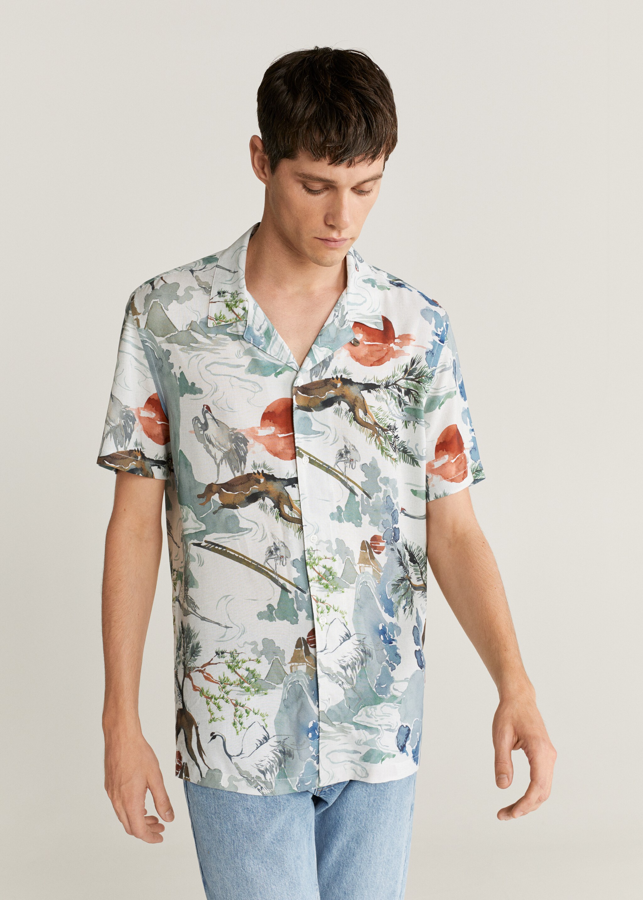 Camisa rayas 100% algodón cuello bowling - Plano medio