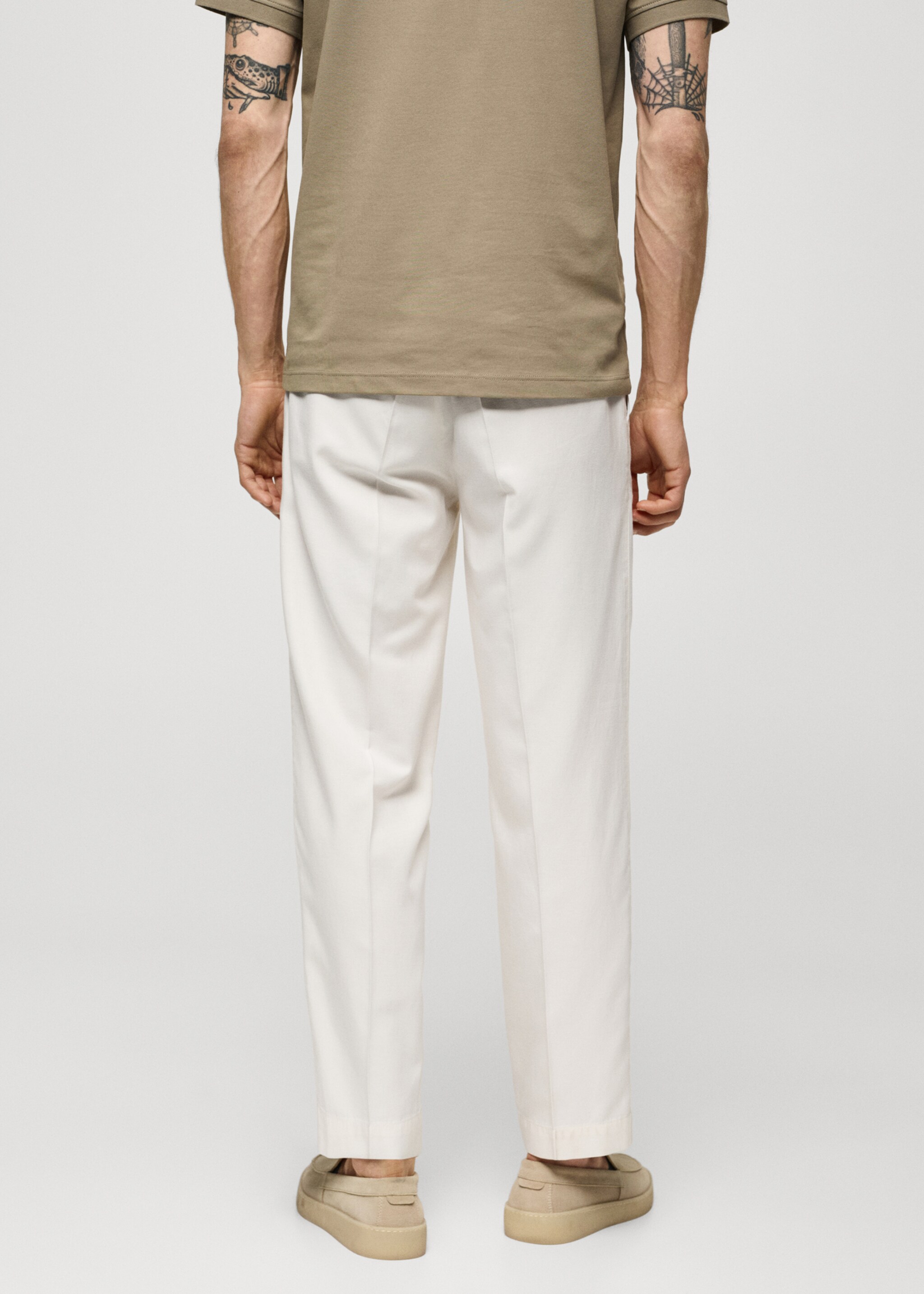 Cotton lyocell pleated trousers - Reverse of the article, Off White. Ref: 77070562-00.