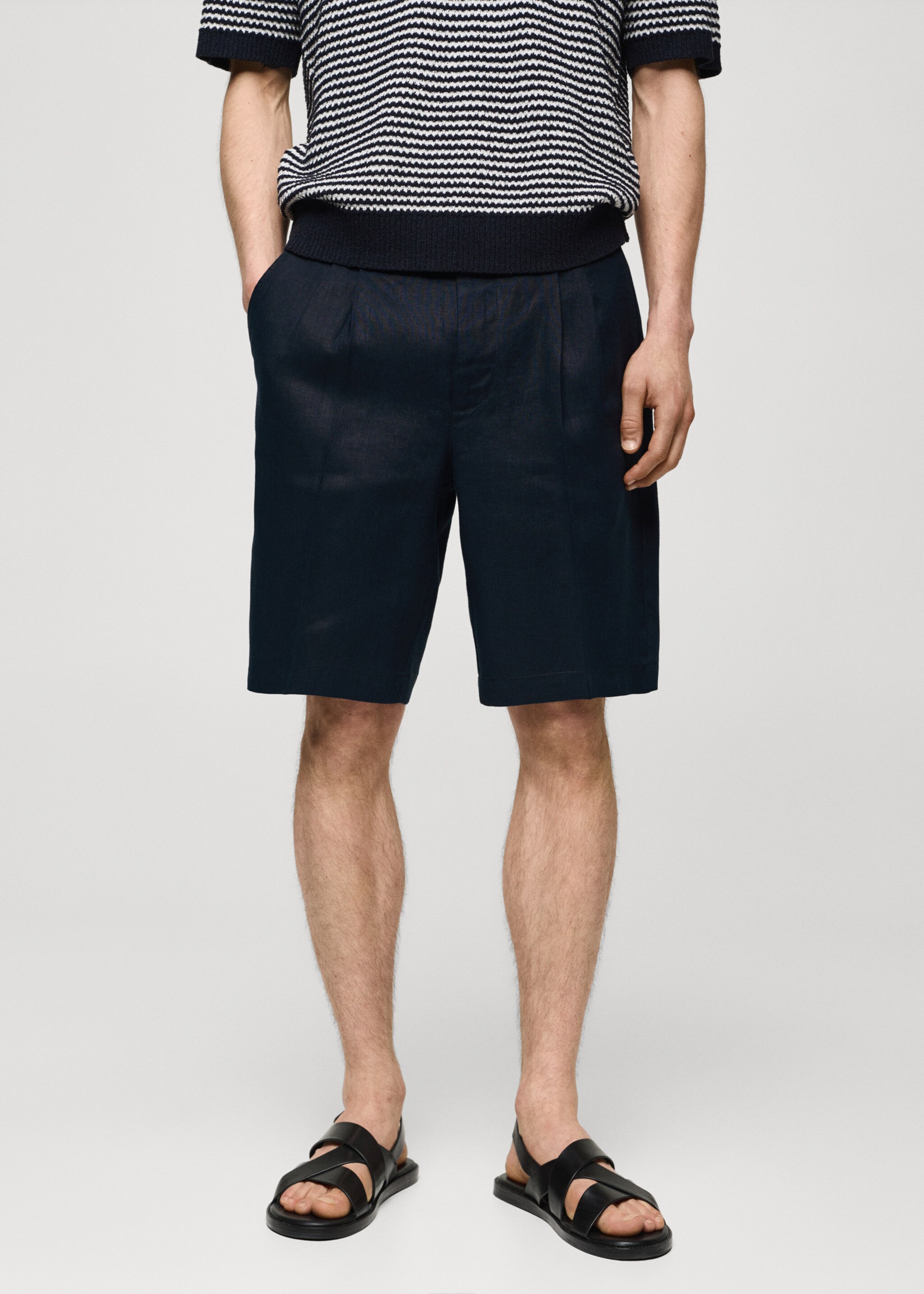 100% linen bermuda shorts with pleats - Medium plane