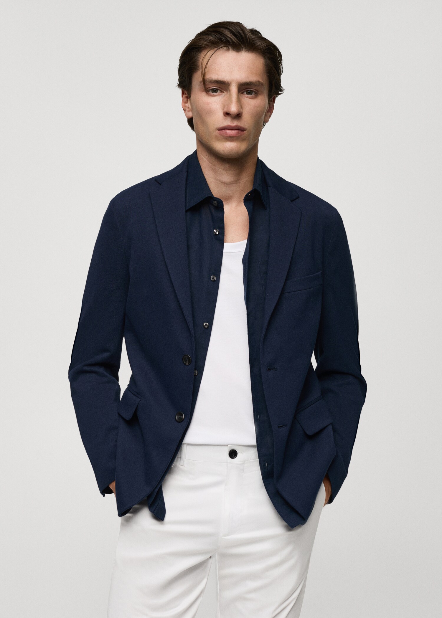 Structured slim fit cotton blazer - Medium plane