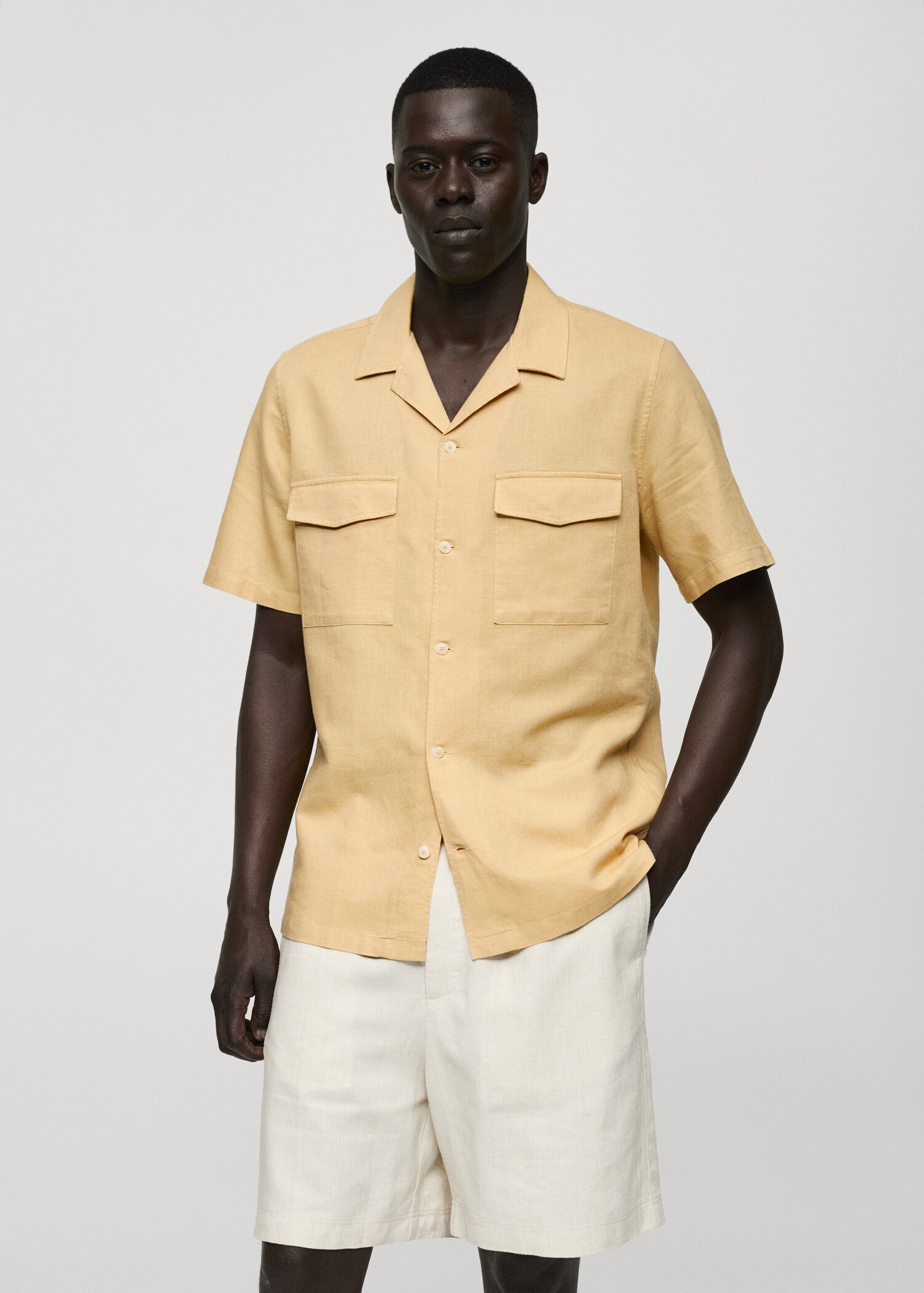 Camisa regular fit lino algodón - Plano medio