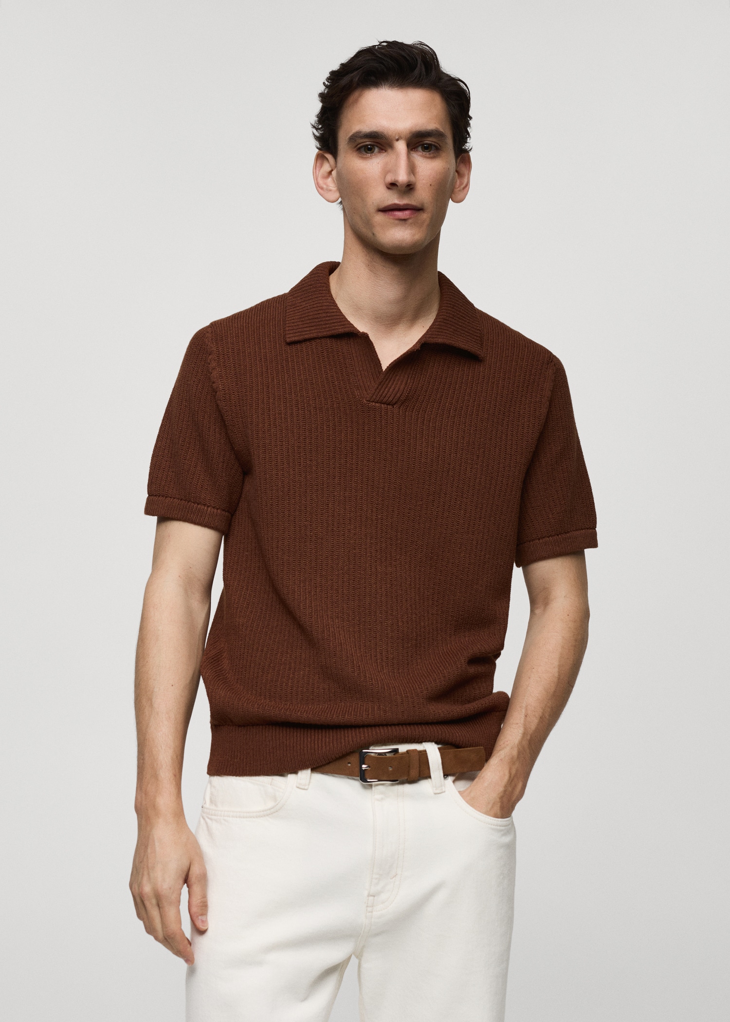 Ribbed knit polo shirt Men MANGO OUTLET USA