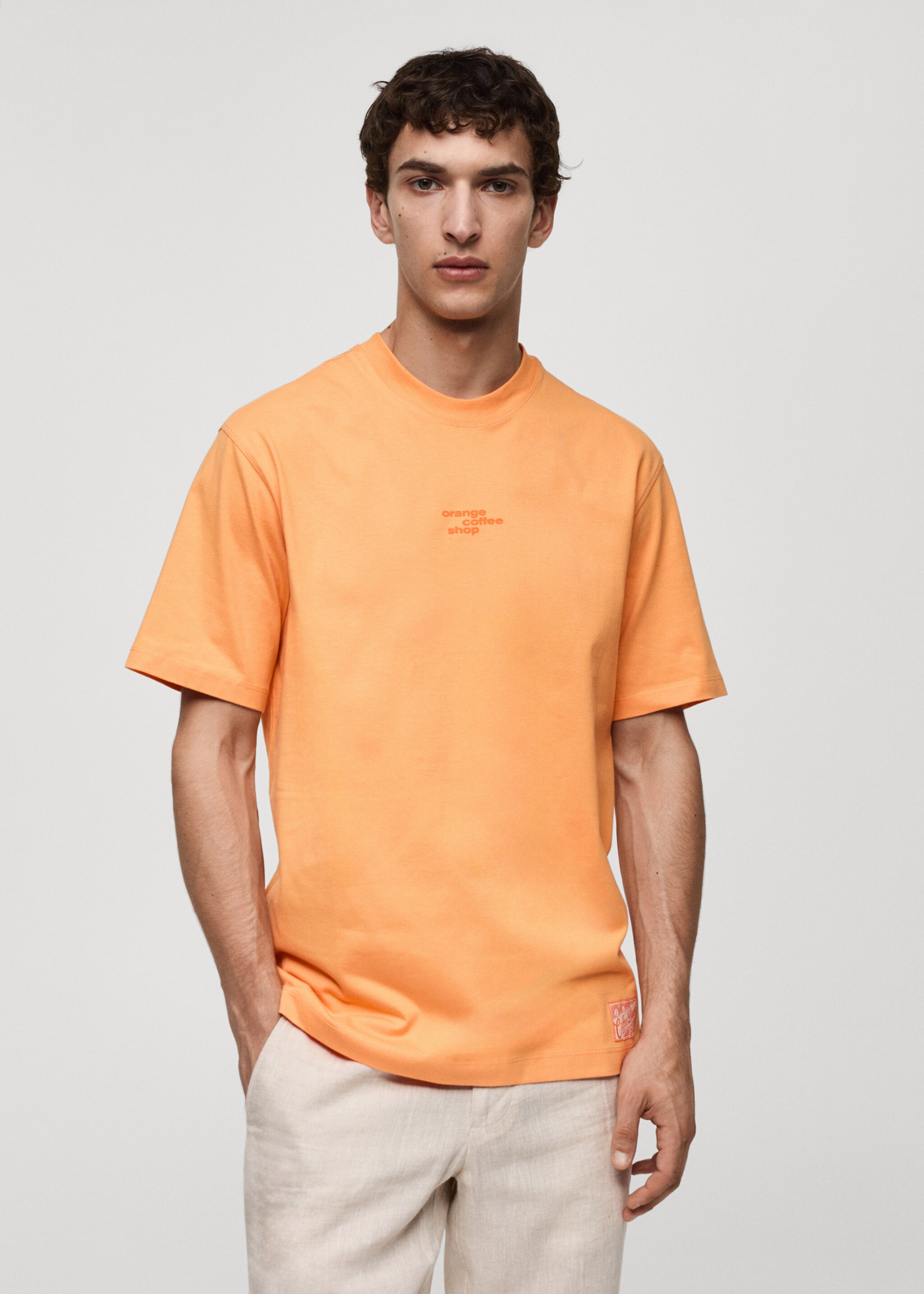 Gemustertes T-Shirt aus 100 % Baumwolle - Mittlere Ansicht, Orange. Ref: 77070588-00.