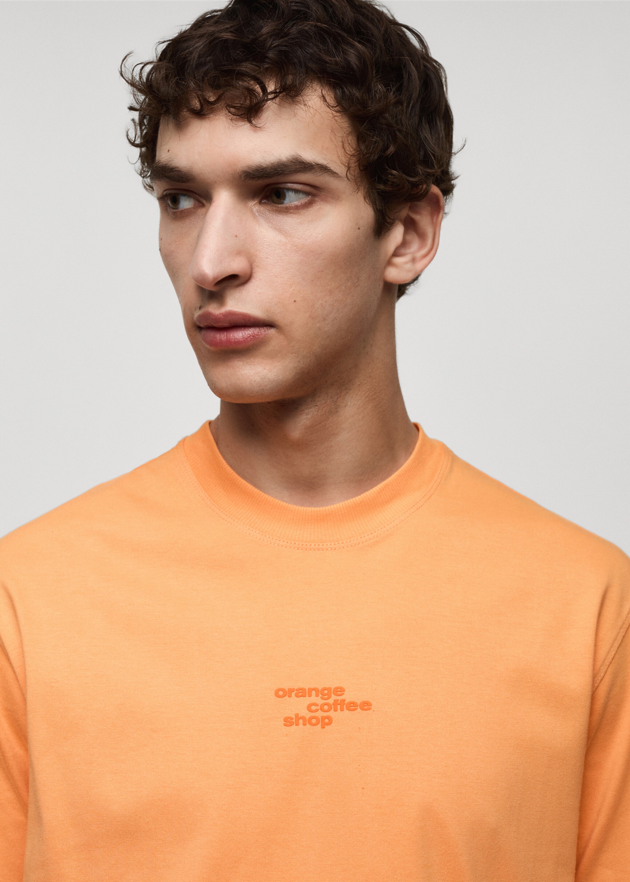 Gemustertes T-Shirt aus 100 % Baumwolle - Detail des Artikels 1, Orange. Ref: 77070588-00.