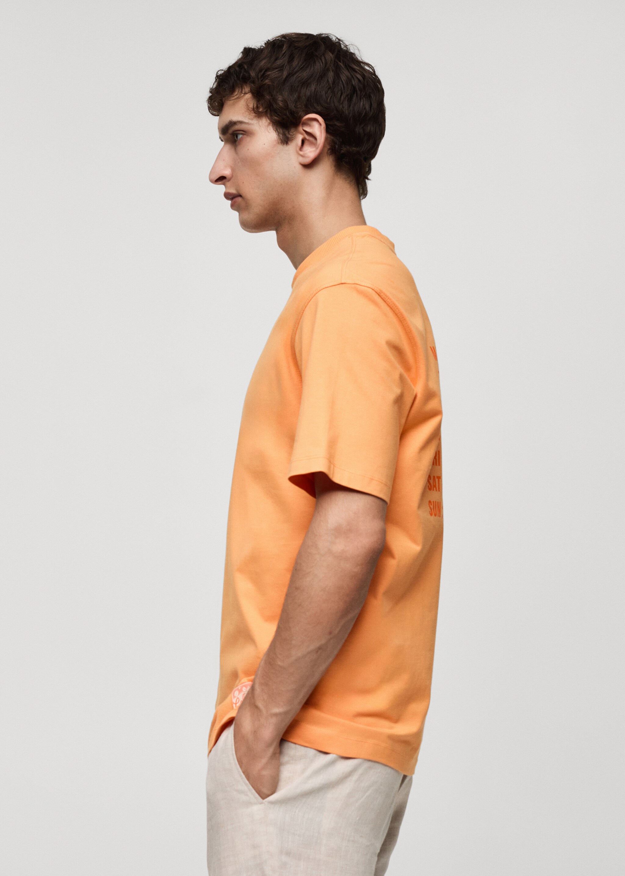 Gemustertes T-Shirt aus 100 % Baumwolle - Detail des Artikels 2, Orange. Ref: 77070588-00.