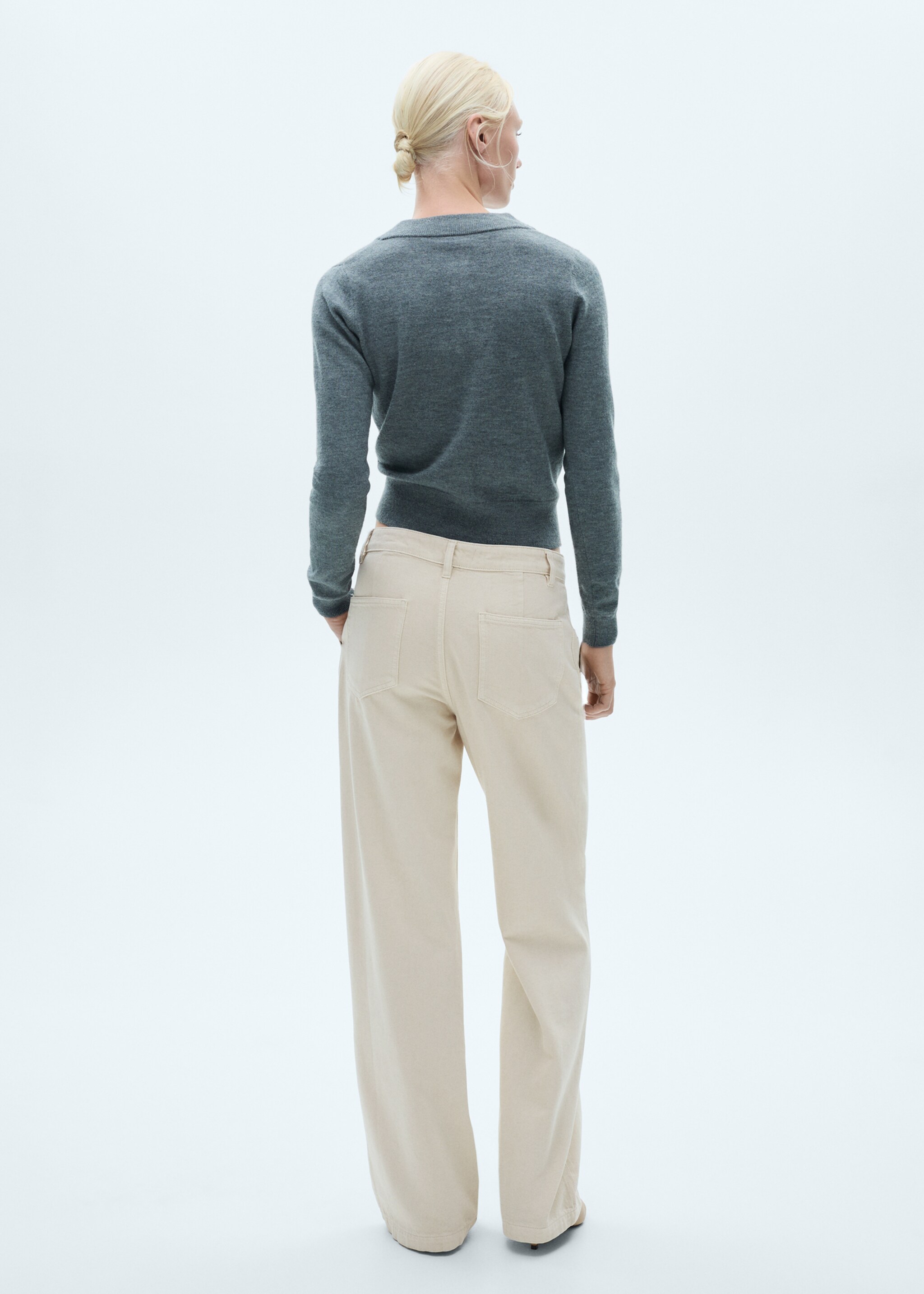 Wideleg jeans met bandplooien - Achterkant van het artikel, Ecru. Ref: 77070590-00.
