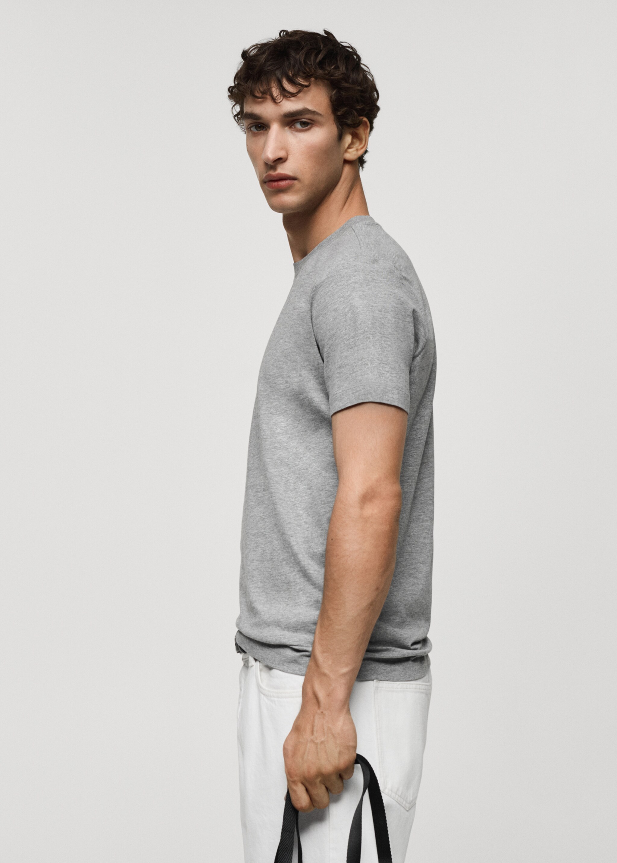 Camiseta algodón slim fit - Detalle del artículo 2, Gris medio vigoré. Ref: 77070606-00.