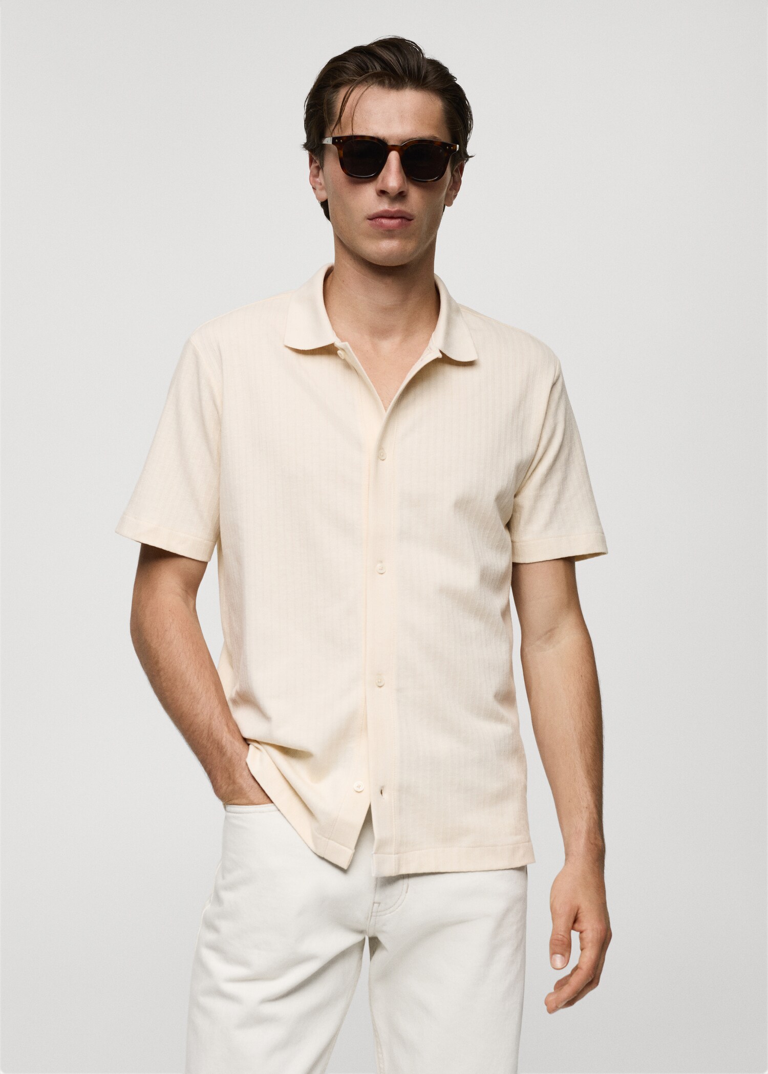 Regular-fit textured buttoned polo shirt - Medium plane