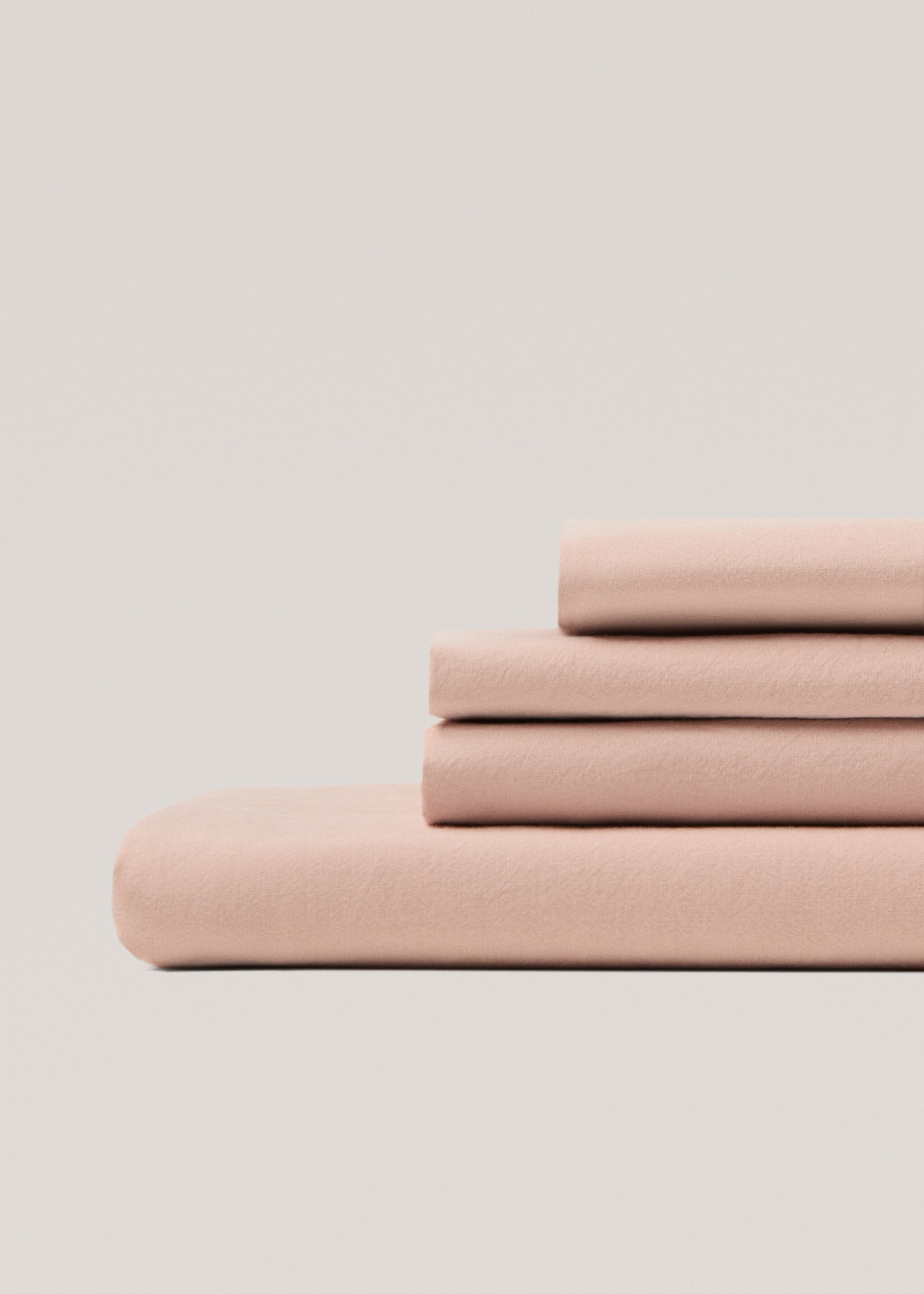 Washed cotton fitted sheet for single bed - Details of the article 3, Light Pink. Ref: 77070619-00.