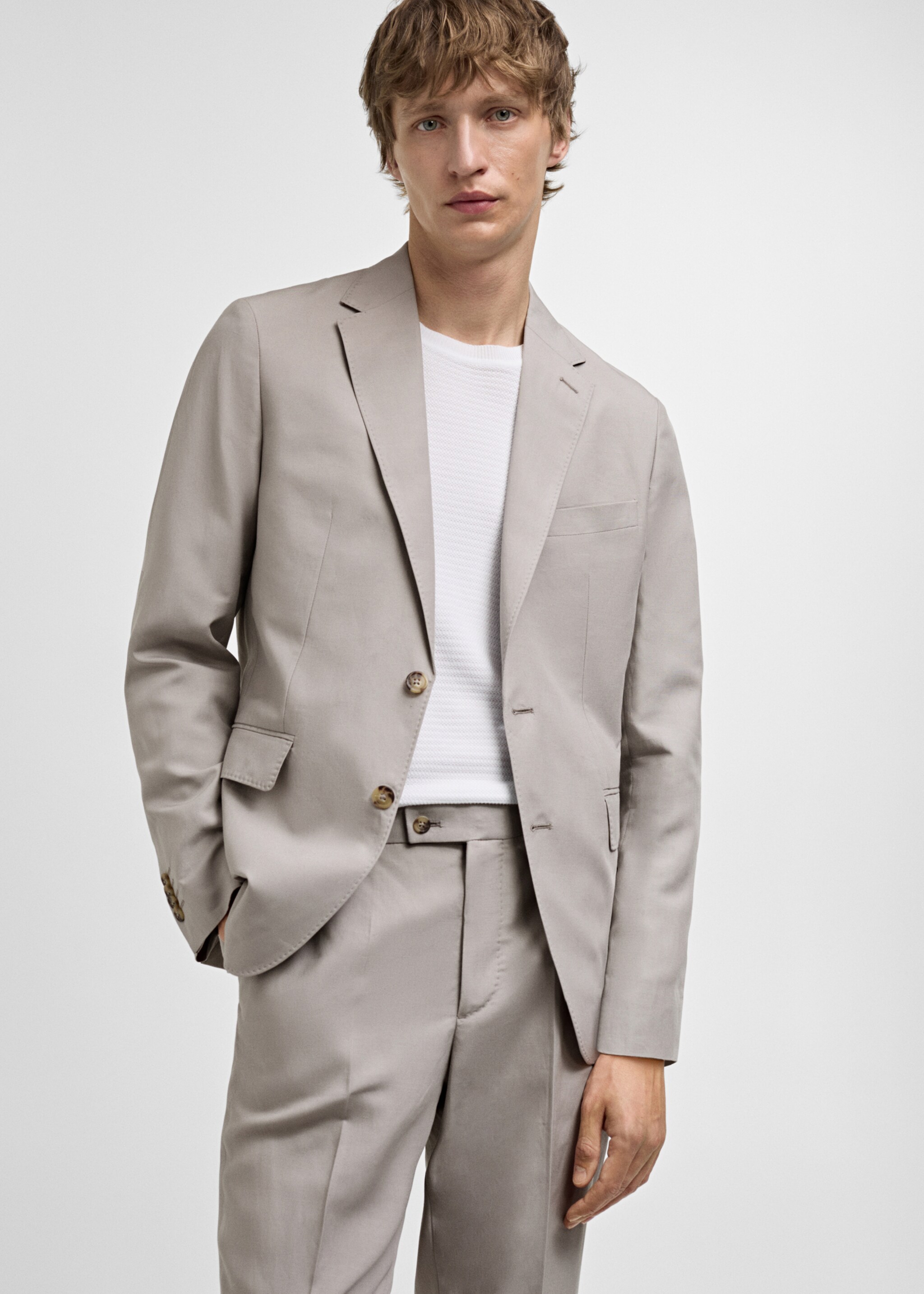 Slim Fit-Anzugblazer aus Leinengemisch - Mittlere Ansicht, Hellgrau/Pastellgrau. Ref: 77072532-00.