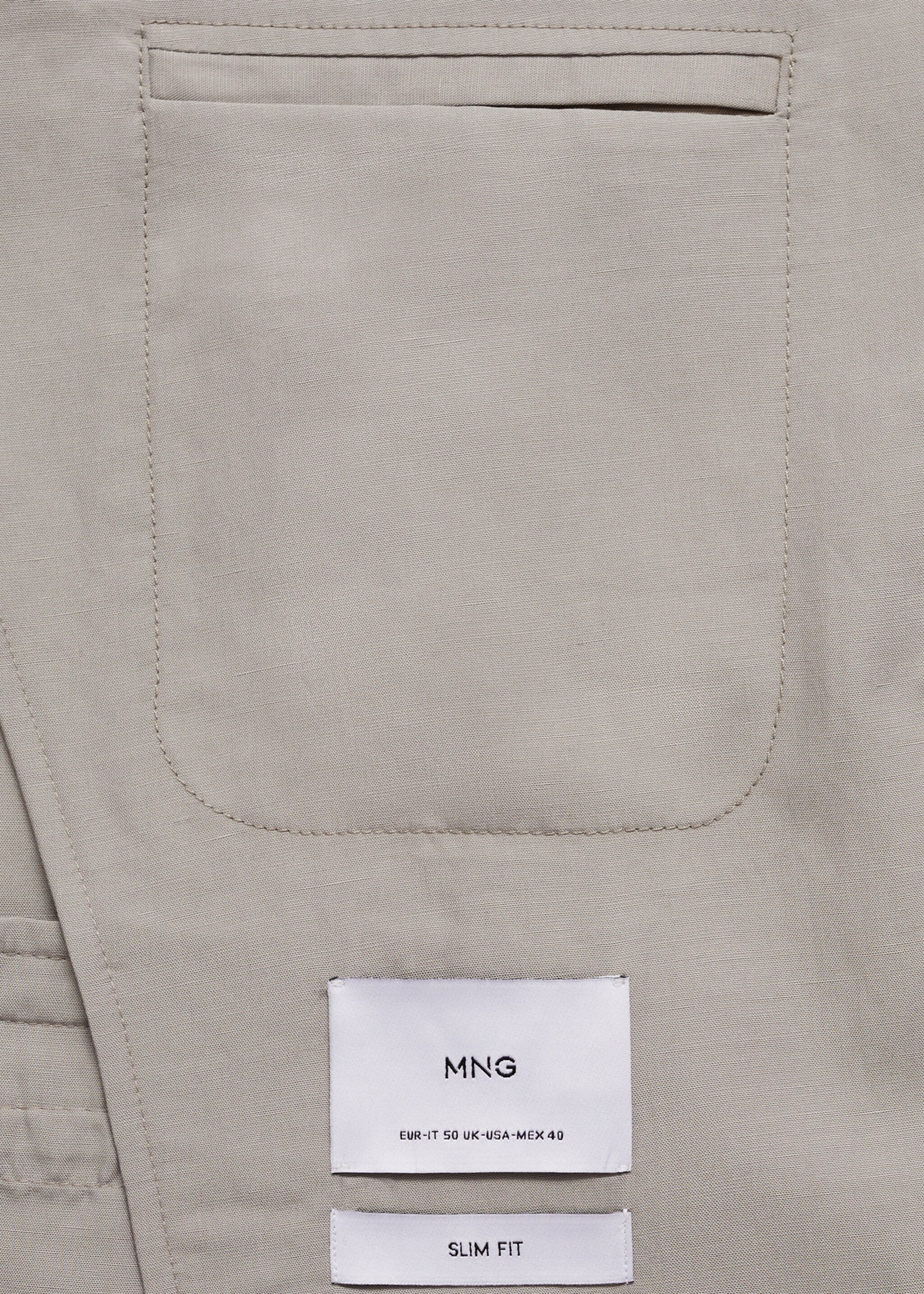 Slim Fit-Anzugblazer aus Leinengemisch - Detail des Artikels 0, Hellgrau/Pastellgrau. Ref: 77072532-00.