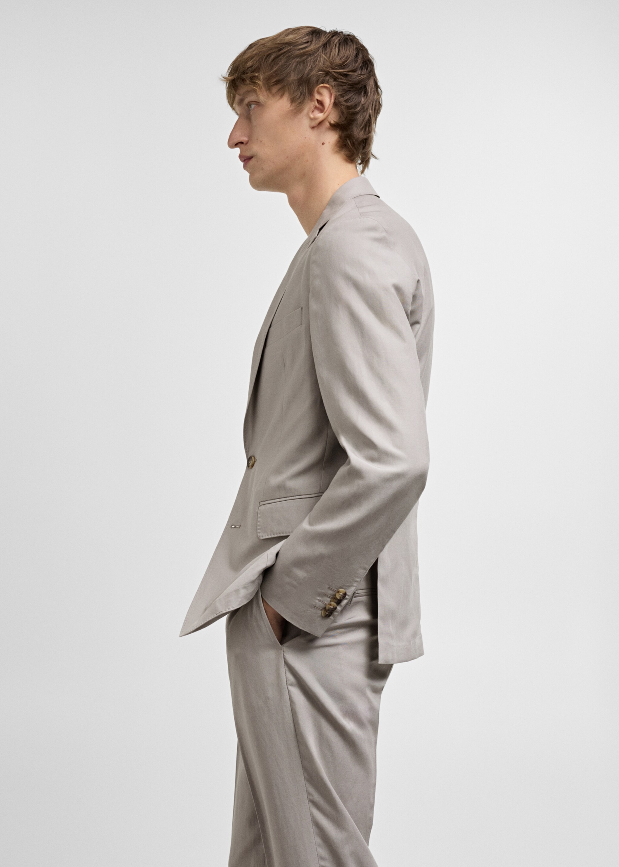 Slim Fit-Anzugblazer aus Leinengemisch - Detail des Artikels 2, Hellgrau/Pastellgrau. Ref: 77072532-00.