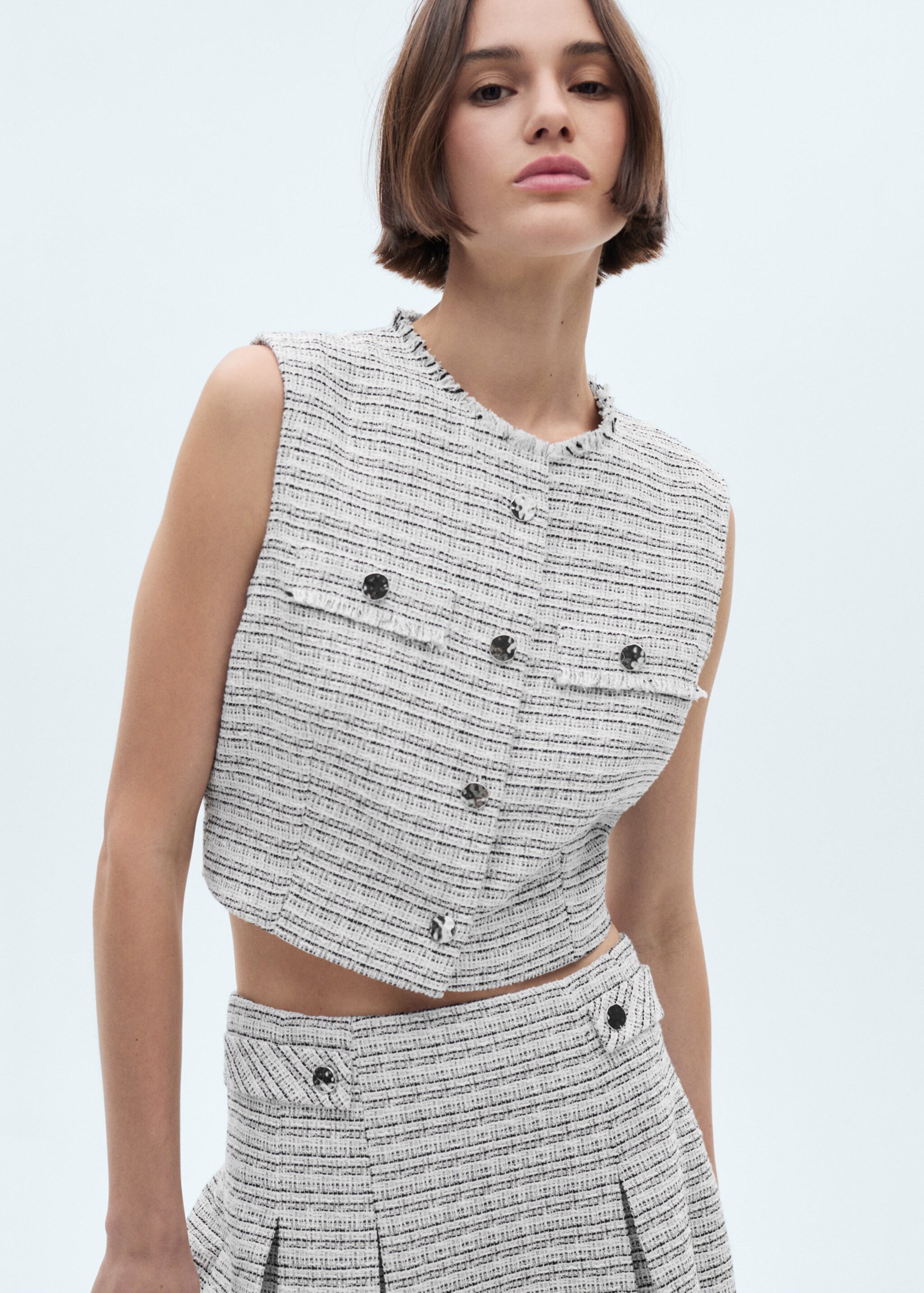 Tweed crop top - Medium plane, Blue. Ref: 77072911-00.