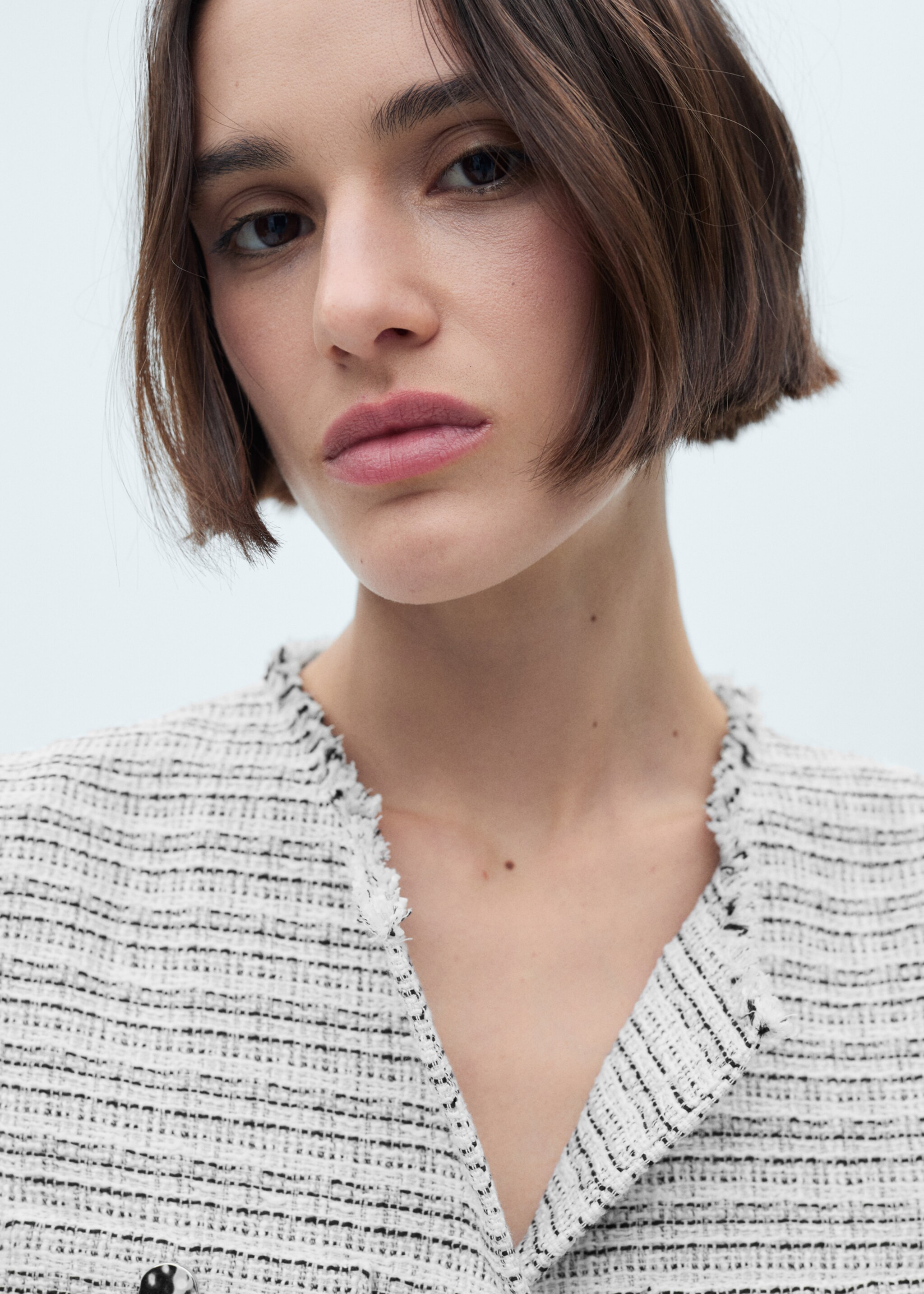 Tweed crop top - Details of the article 1, Blue. Ref: 77072911-00.
