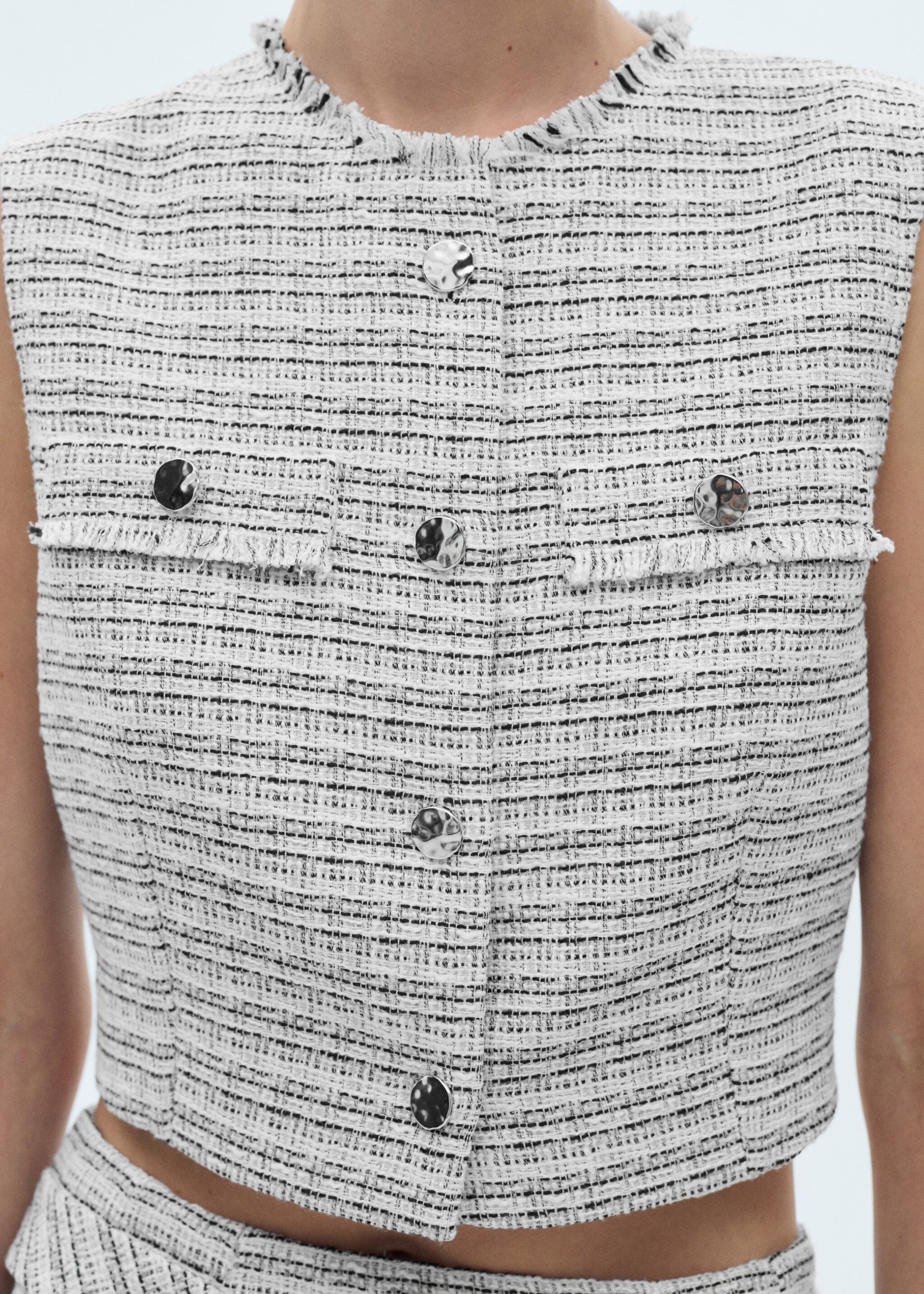 Tweed crop top - Details of the article 6, Blue. Ref: 77072911-00.