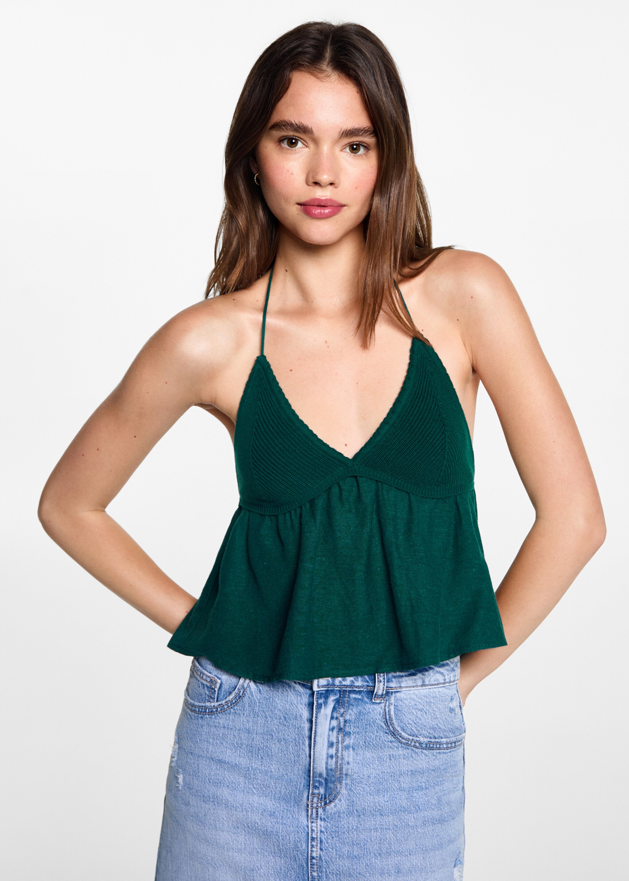 Top empiècement crochet - Plan moyen, Bleu pétrole. Ref: 77072933-00.