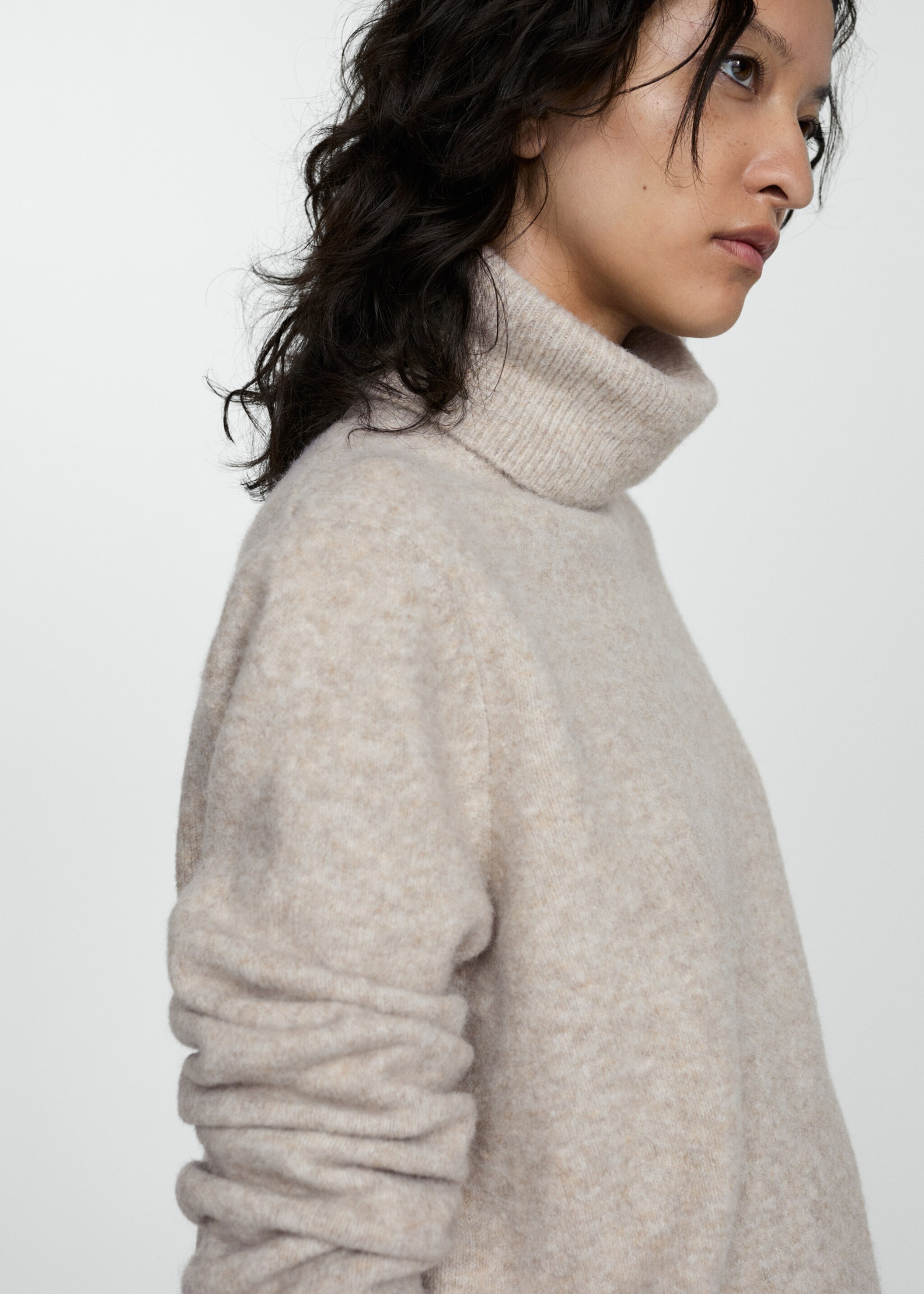 Turtleneck knit sweater - Details of the article 1, Light/Pastel Brown. Ref: 77073266-00.