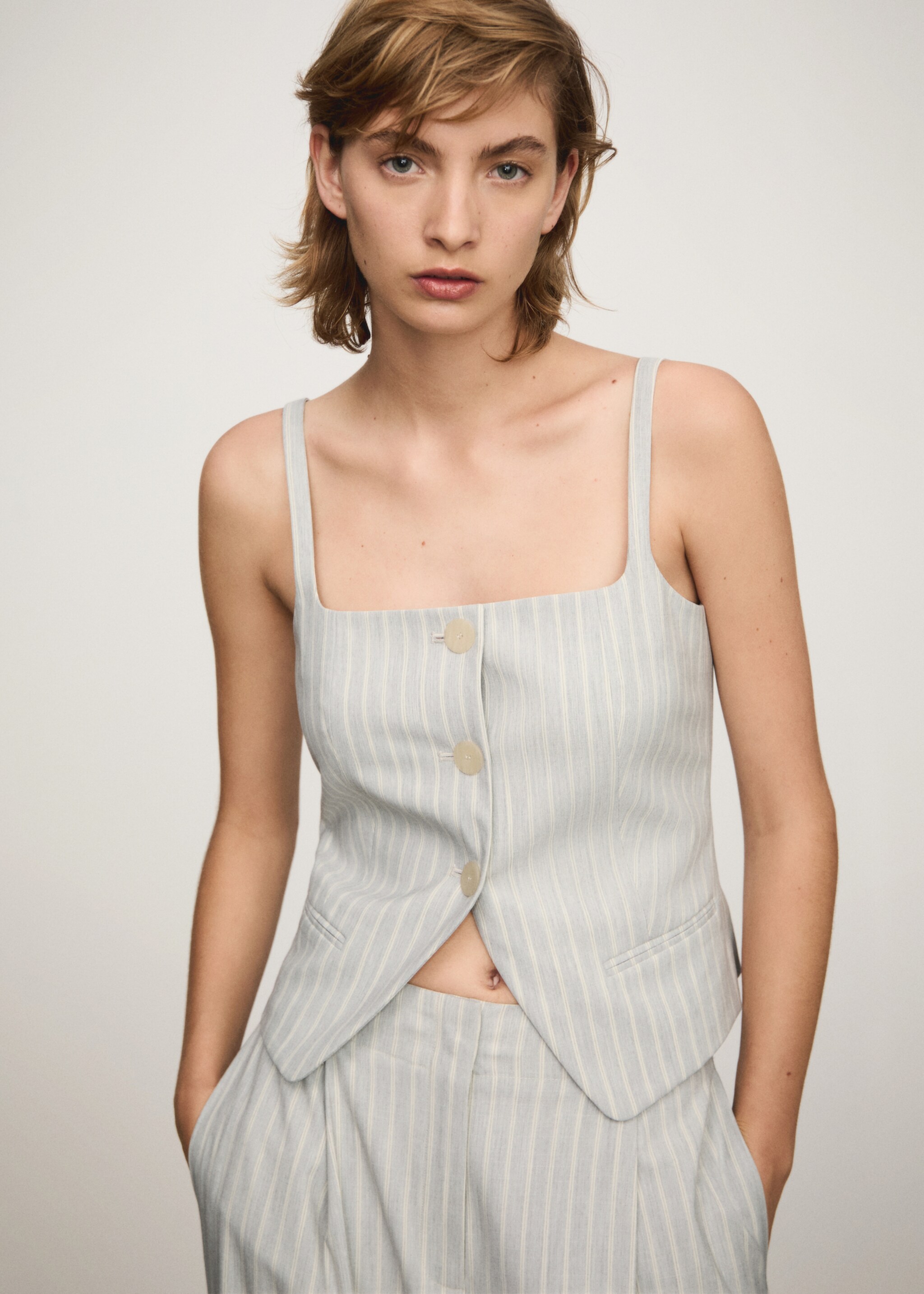 Striped vest with buttons - Medium plane, Sky Blue. Ref: 77073270-00.