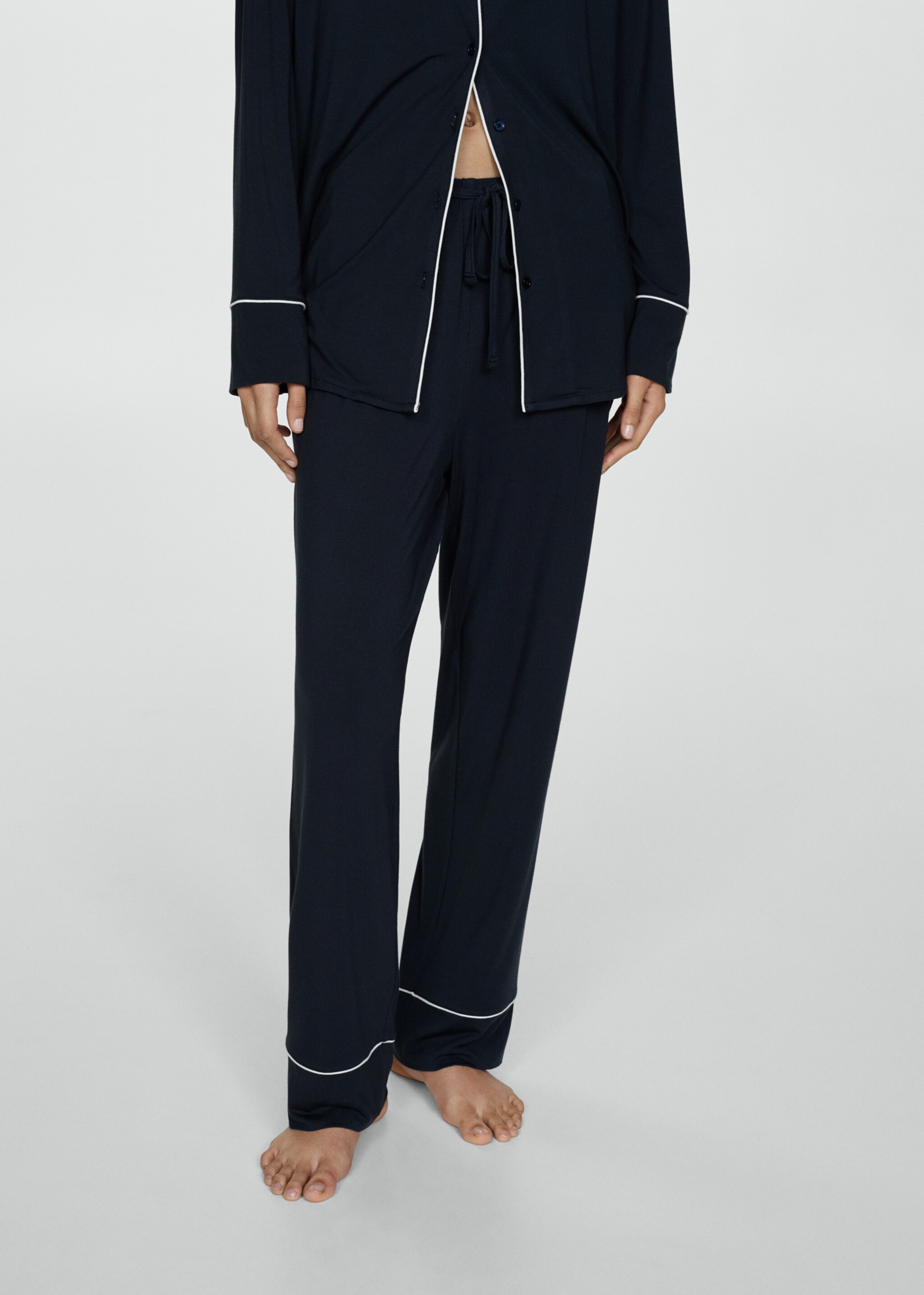 Two-piece pyjamas with piping - Medium plane, Dark Navy. Ref: 77073289-00.