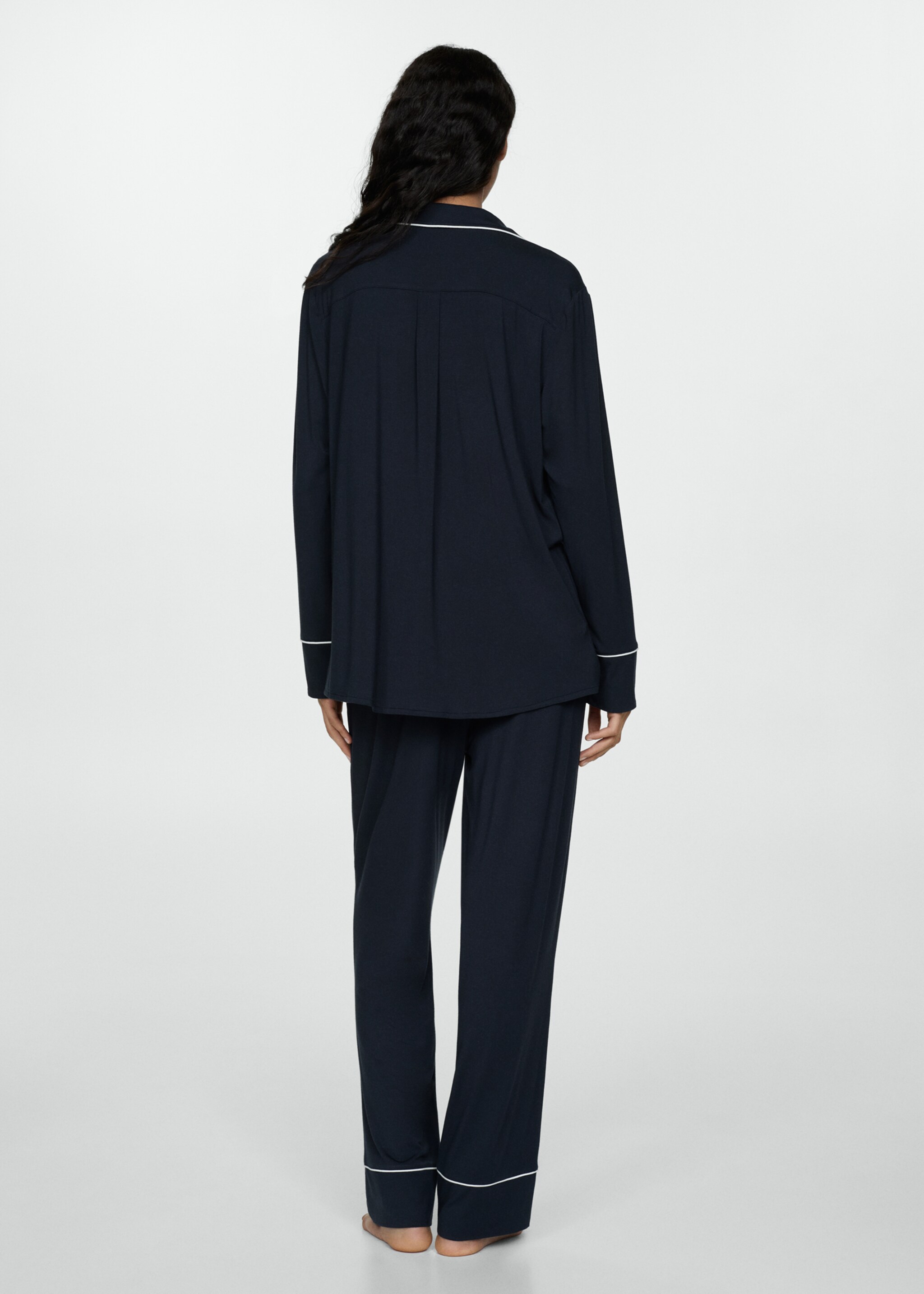 Two-piece pyjamas with piping - Reverse of the article, Dark Navy. Ref: 77073289-00.