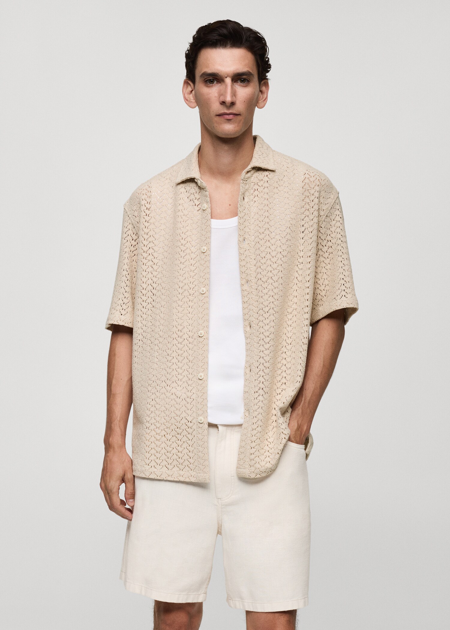Openwork knitted cotton shirt - Medium plane
