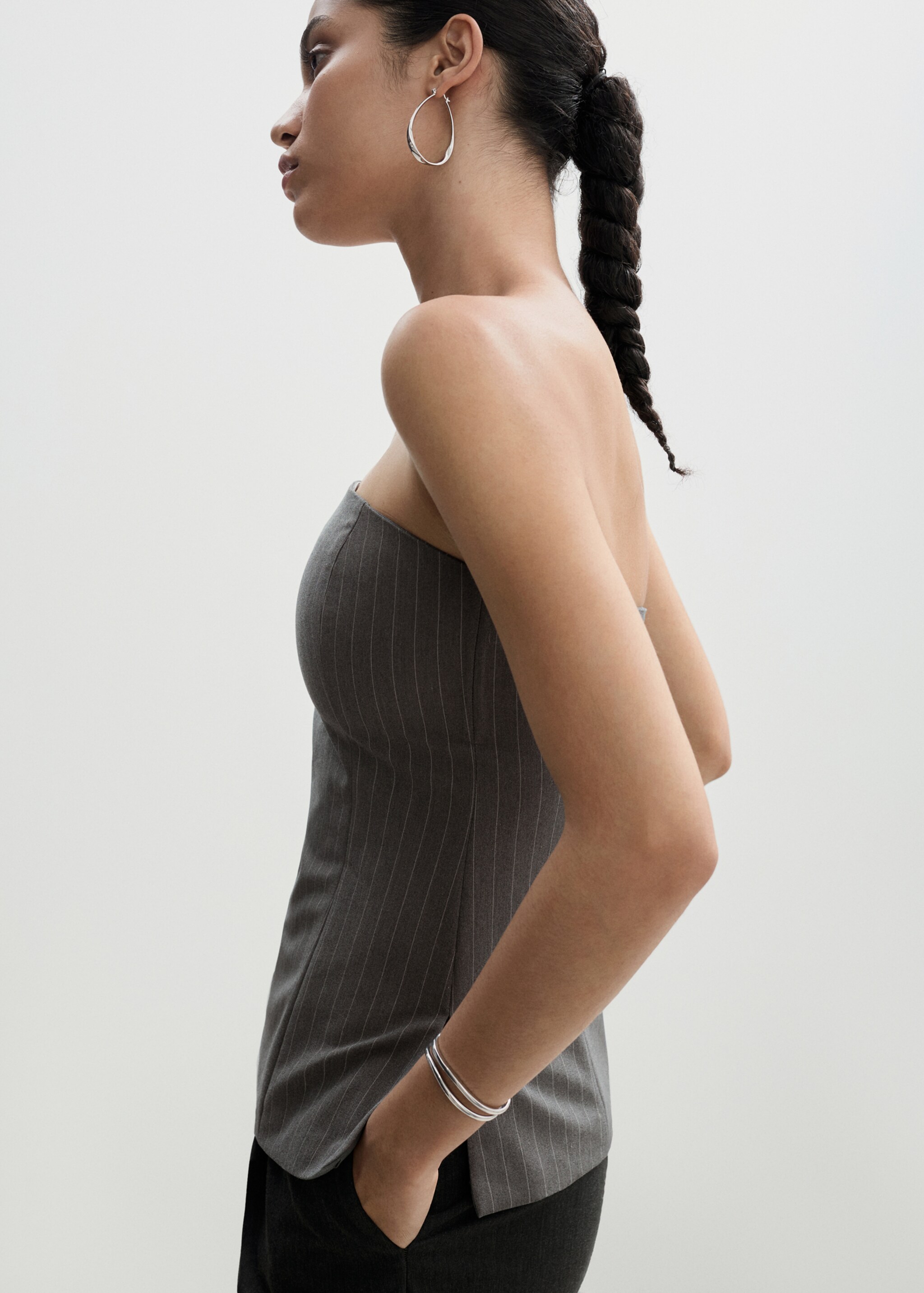 Top bustier rayures tennis - Détail de l'article 2, Gris. Ref: 77074029-00.