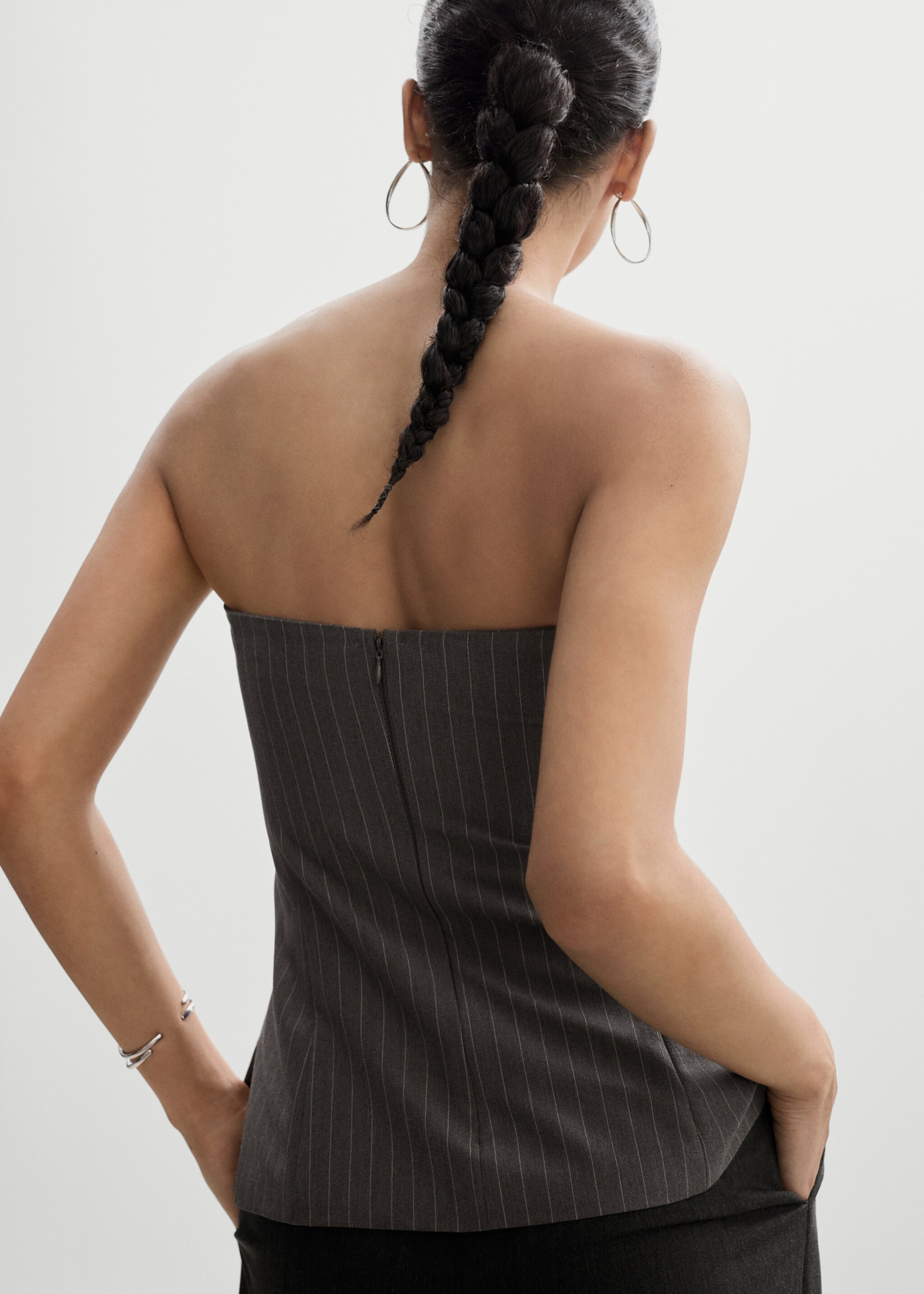 Top bustier rayures tennis - Verso de l’article, Gris. Ref: 77074029-00.