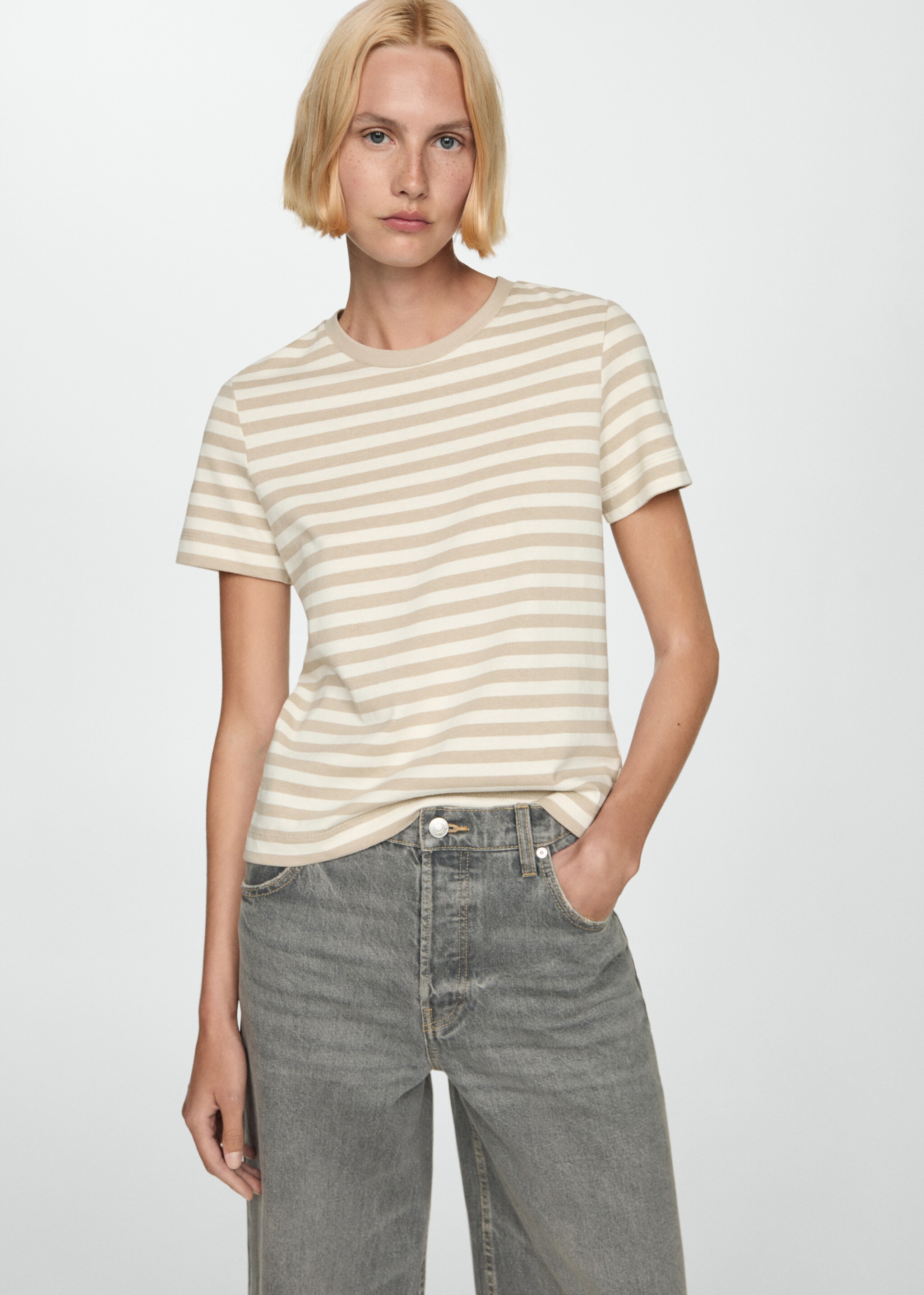 Striped cotton T-shirt - Medium plane, Beige. Ref: 77074031-00.