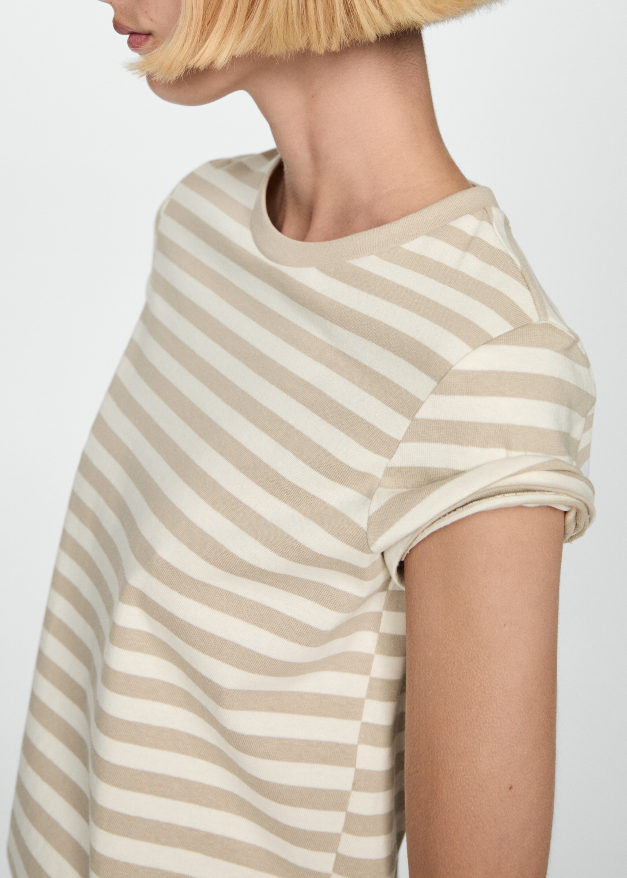 Striped cotton T-shirt - Details of the article 6, Beige. Ref: 77074031-00.