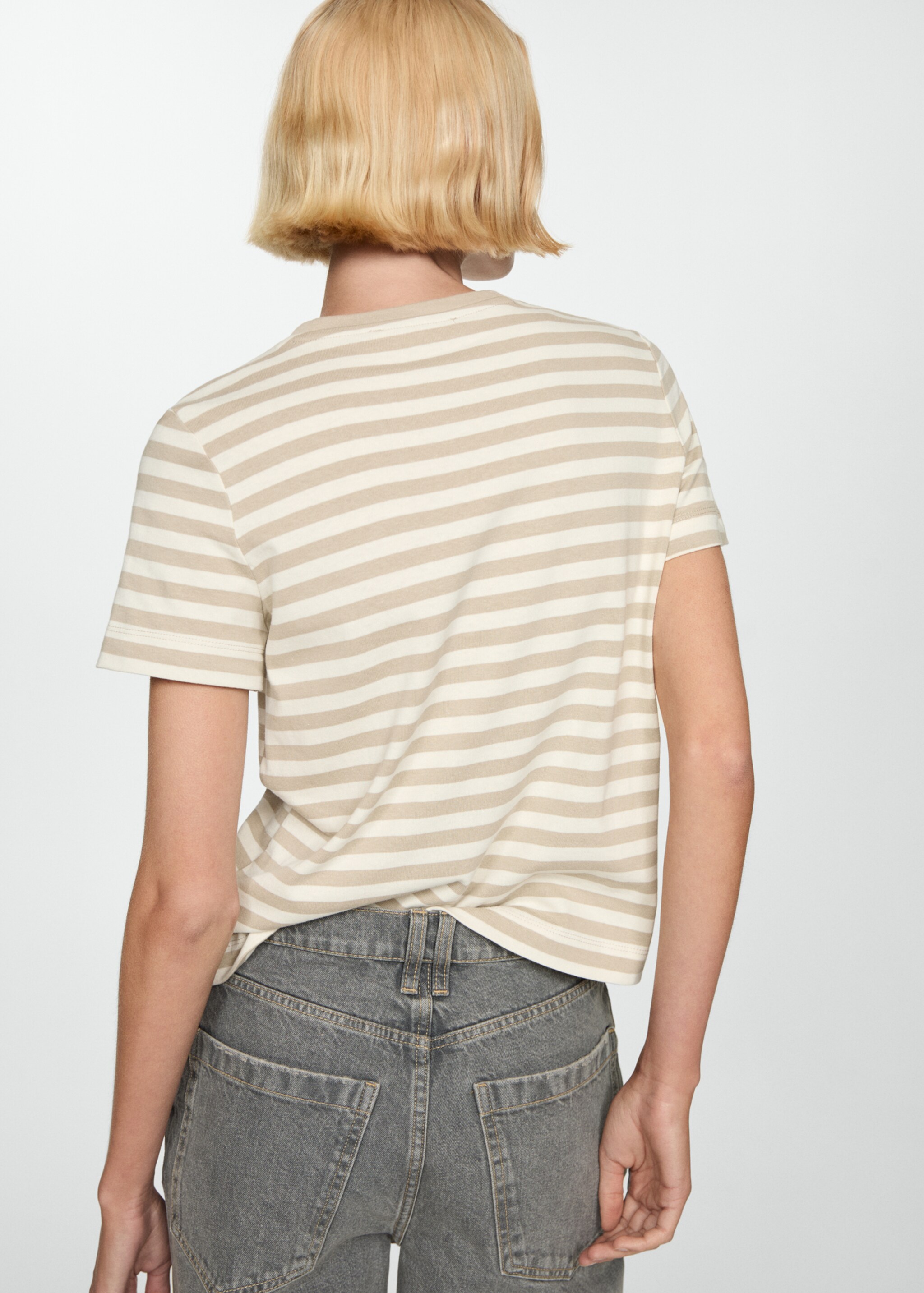 Striped cotton T-shirt - Reverse of the article, Beige. Ref: 77074031-00.